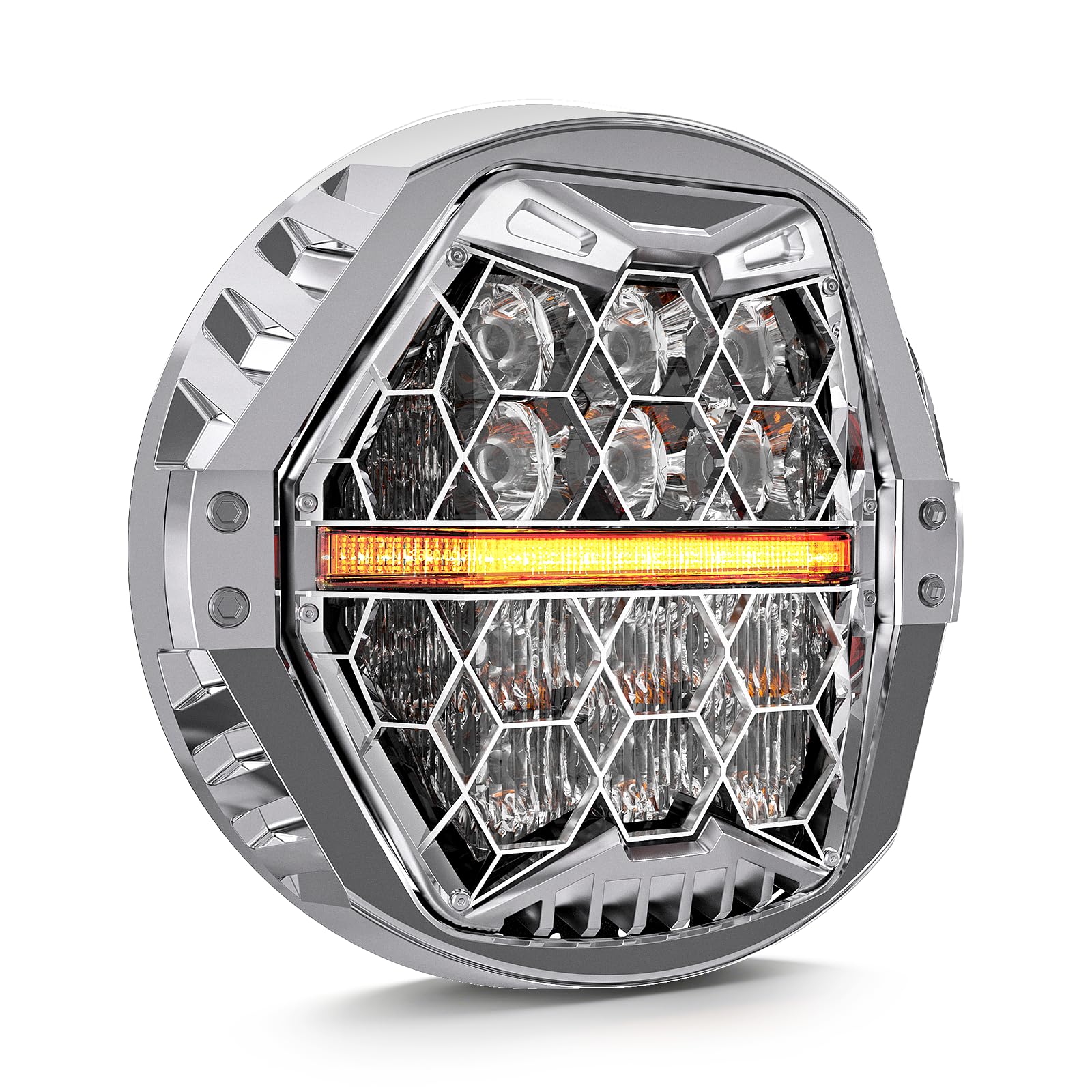 Silver 1000% Bright 120W 7'' Motorcycles LED Headlight with Amber Turn Signal Compatible with Road King Road Glide Street Glide 