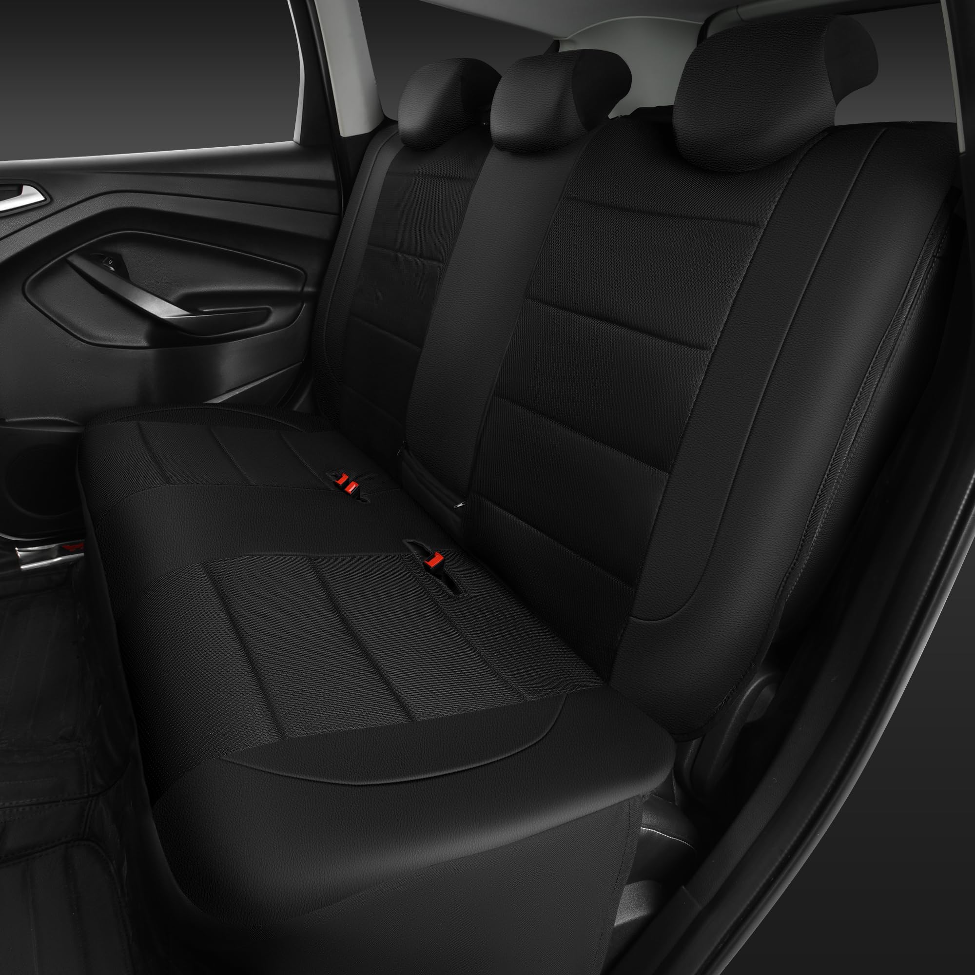 CAR PASS Leather Back Seat Cover, Universal Fit, Breathable Mesh, Airbag Compatible, 5mm Sponge, Rear Black, Model zt-0121HP-BK1