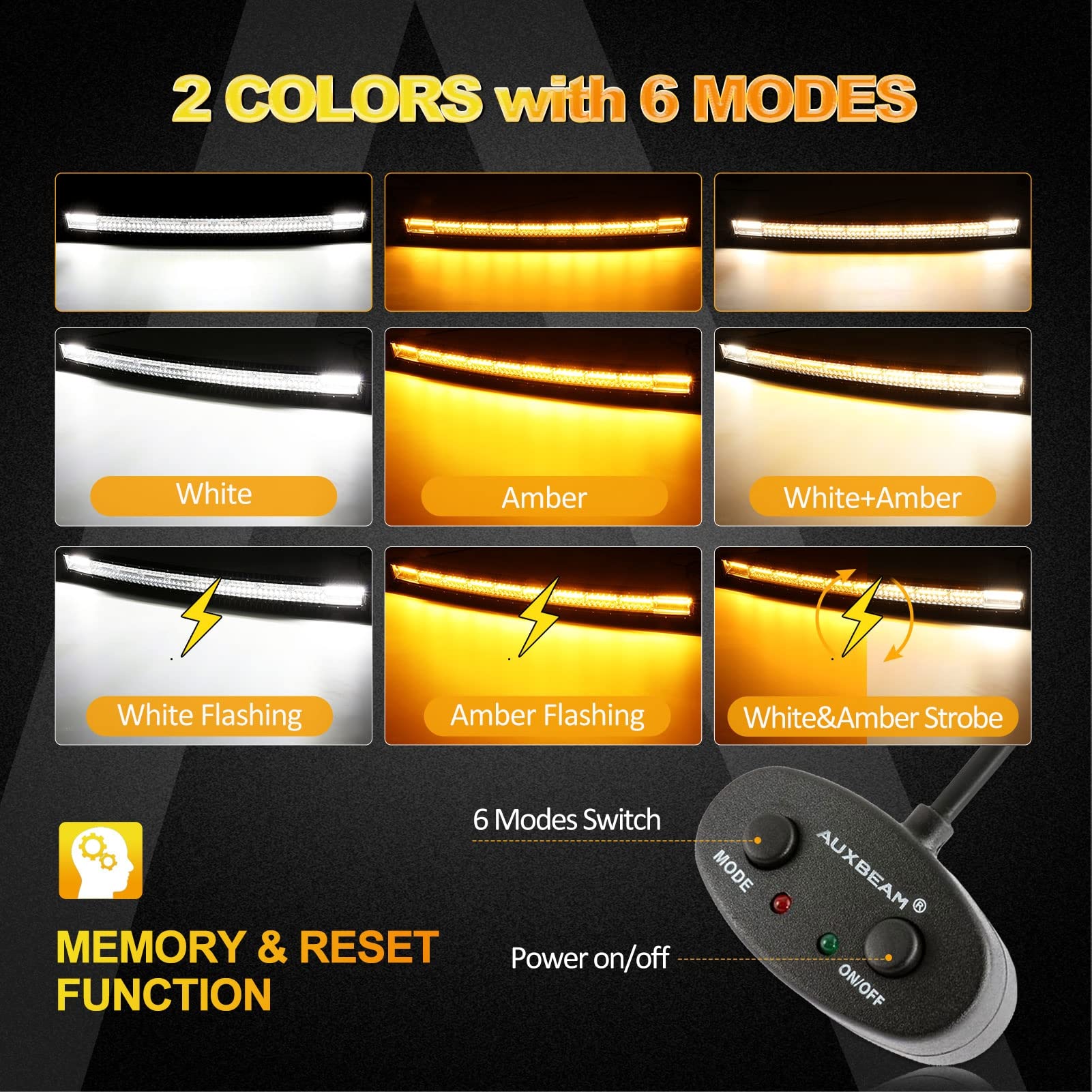 Auxbeam 42 Inch Led Light Bar, 240W Curved Amber White Strobe Lights, 6 Modes Spot Flood Combo Beam Fog Driving Light For Car Je