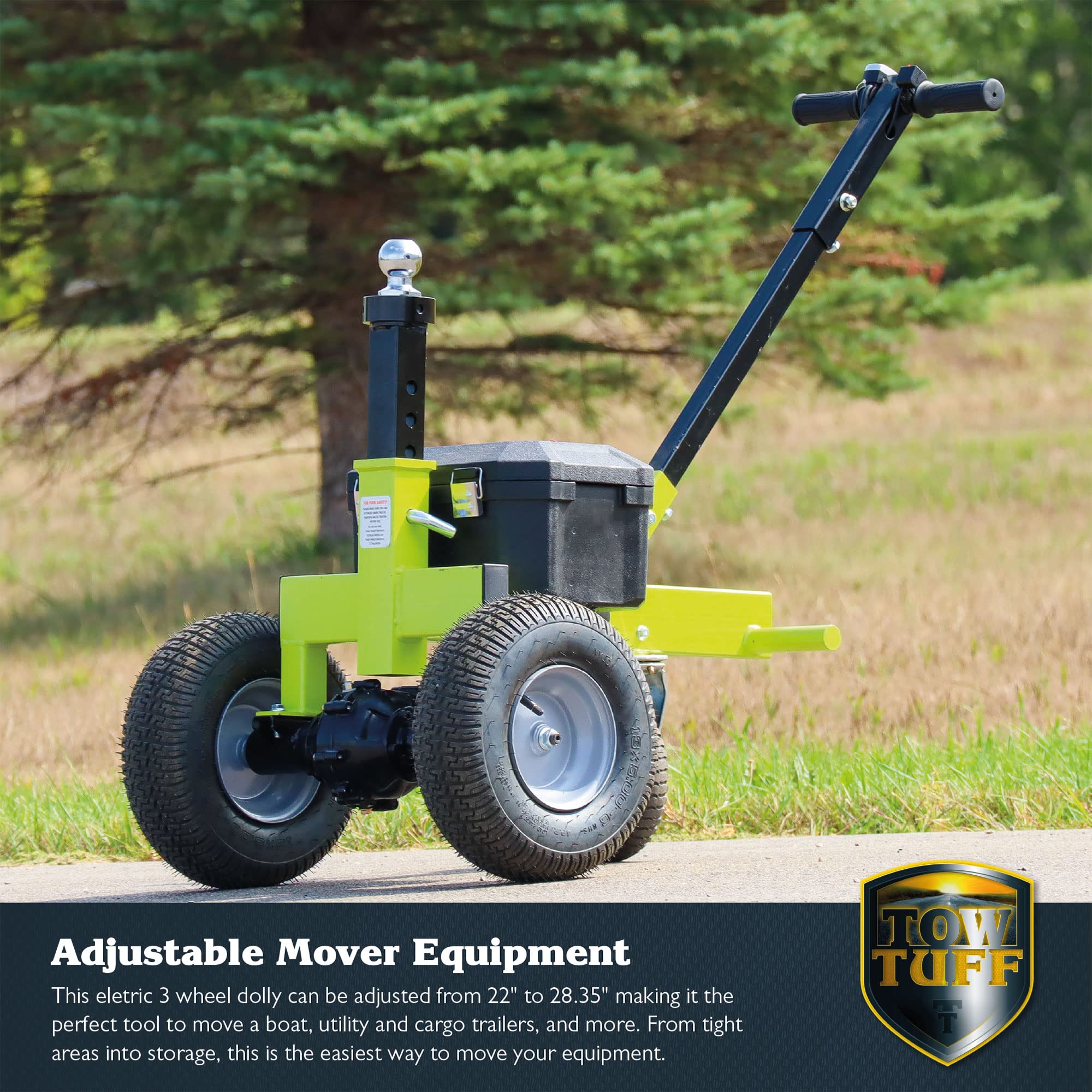 Tow Tuff Utility Trailer Dolly, 3500 lb Capacity, Adjustable Ball Hitch, Green, Model TMD-35ETD8, Alloy Steel Construction