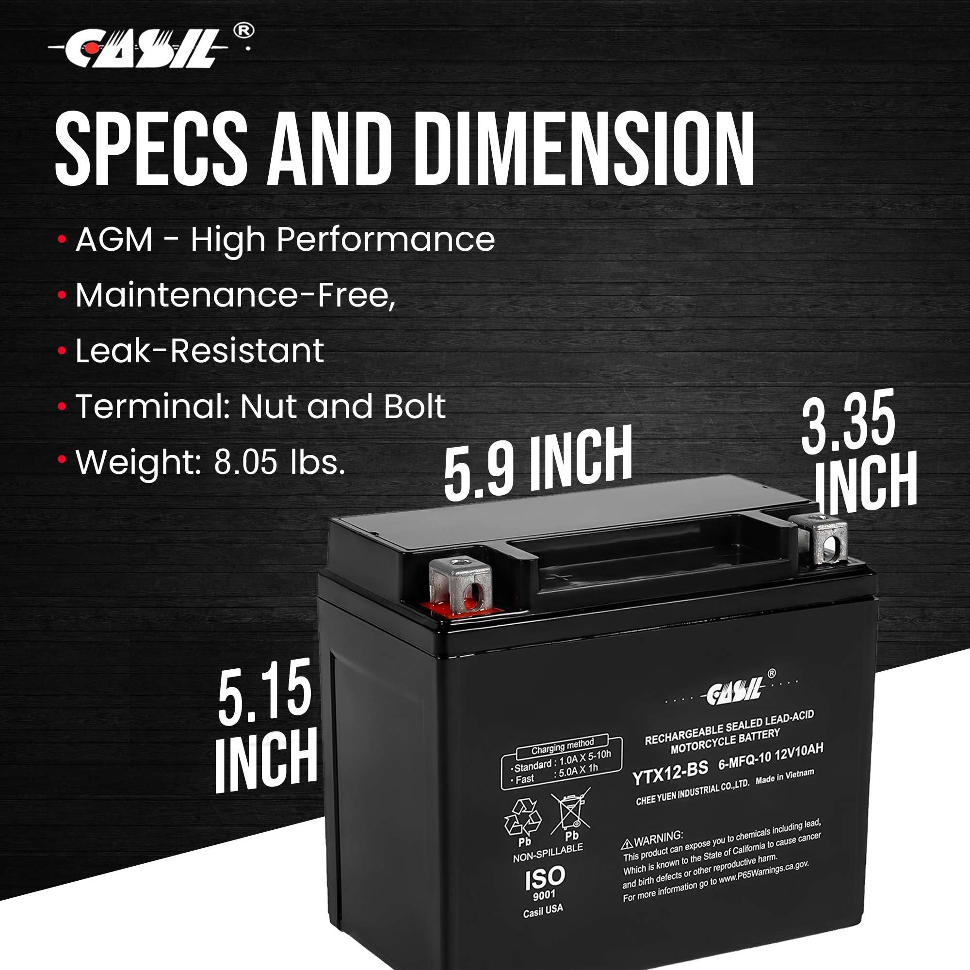 Ytx12-Bs Replaces Etx12 Tx12 Agm Motorcycle And Atv 12V Battery, 180 Cold Cranking Amps And 10 Ahr.
