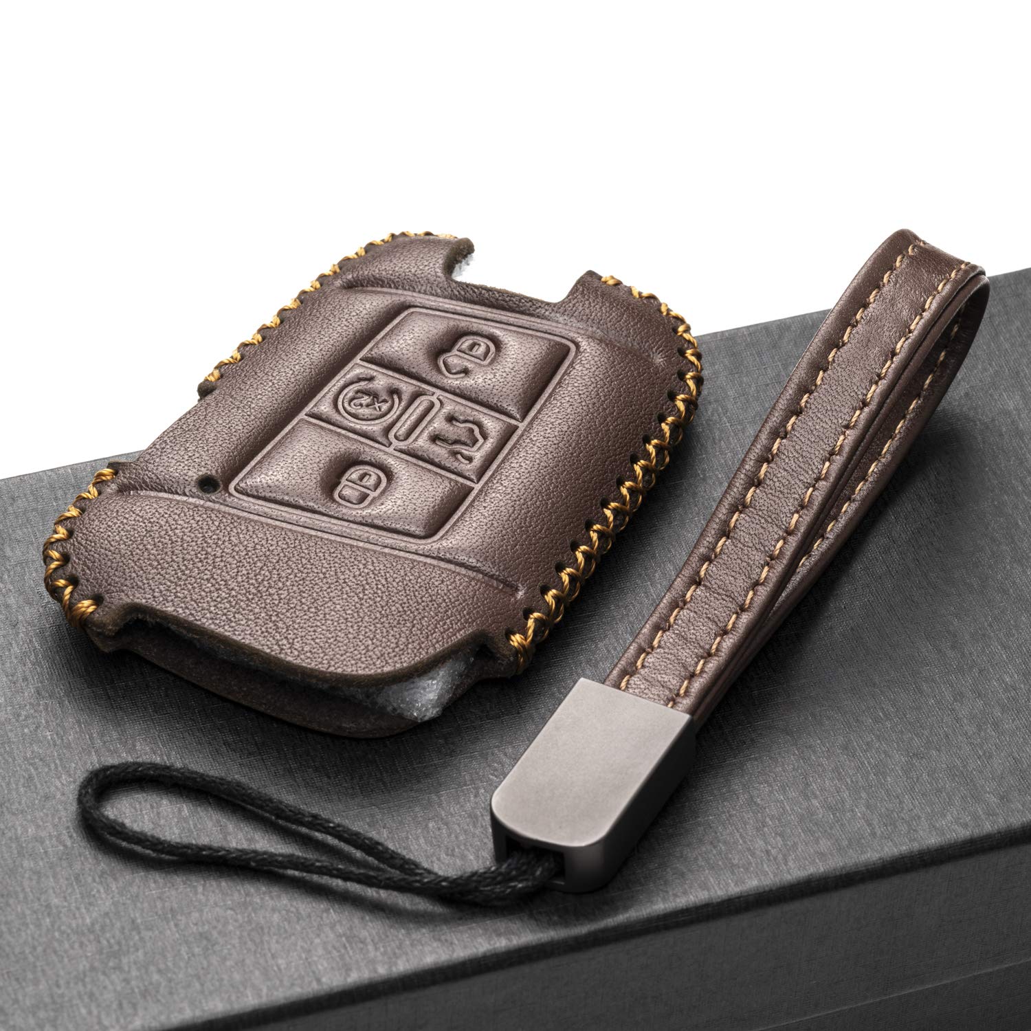 Vitodeco Genuine Leather Smart Key Fob Case Compatible with Volkswagen Atlas, Jetta, Passat, Arteon, Tiguan, Golf GTI, Golf R 20