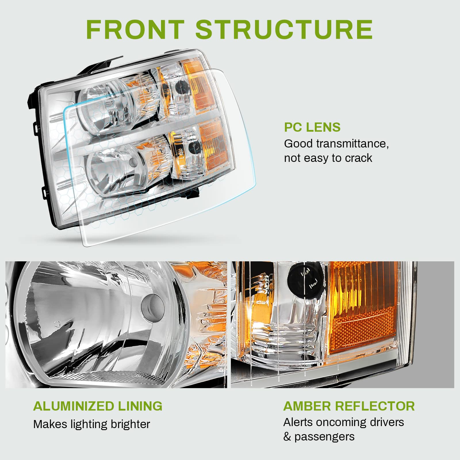 AUTOSAVER88 Headlight Assembly for 2007-2013 Chevy Silverado 1500/2500 HD - Chrome Housing, Amber Reflector, Clear Lens, AUHL406
