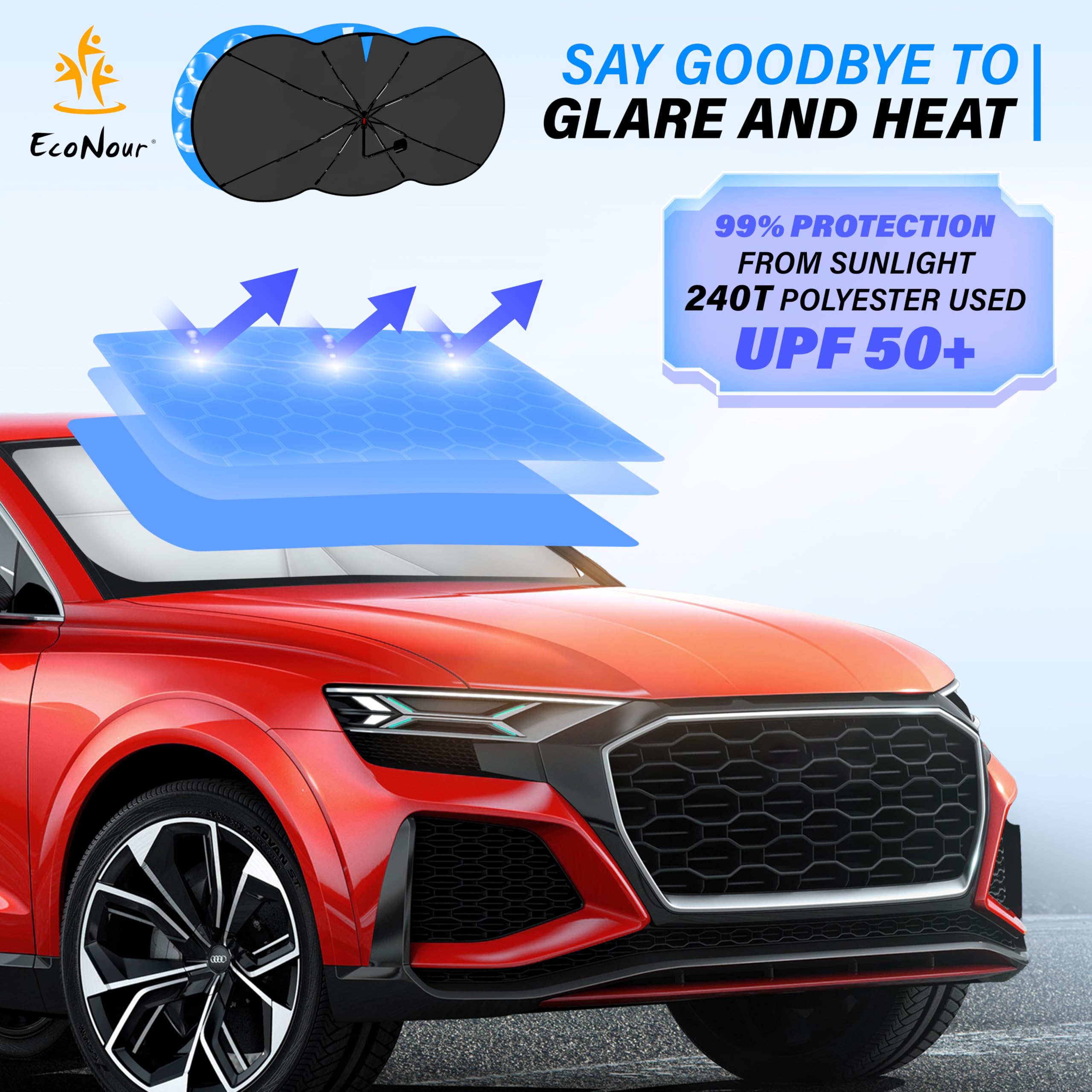Econour Car Windshield Sunshade Umbrella | Foldable Car Umbrella Sun Shade Cover | Front Windshield Shade For Heat And Uv Rays P
