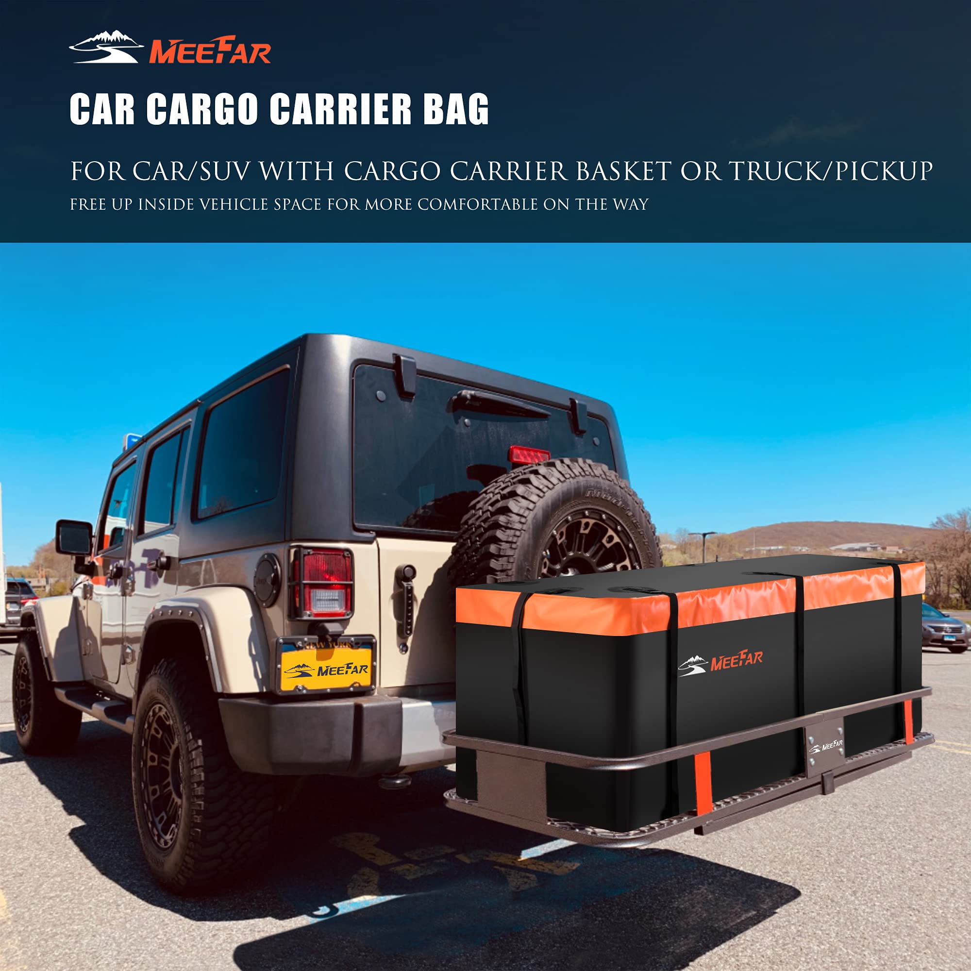 Meefar Hitch Mount Cargo Carrier Bag Soft Shell 100% Waterproof 20 Cubic Feet (59'' 24'' 24'') Include 8 Reinforced Straps For T