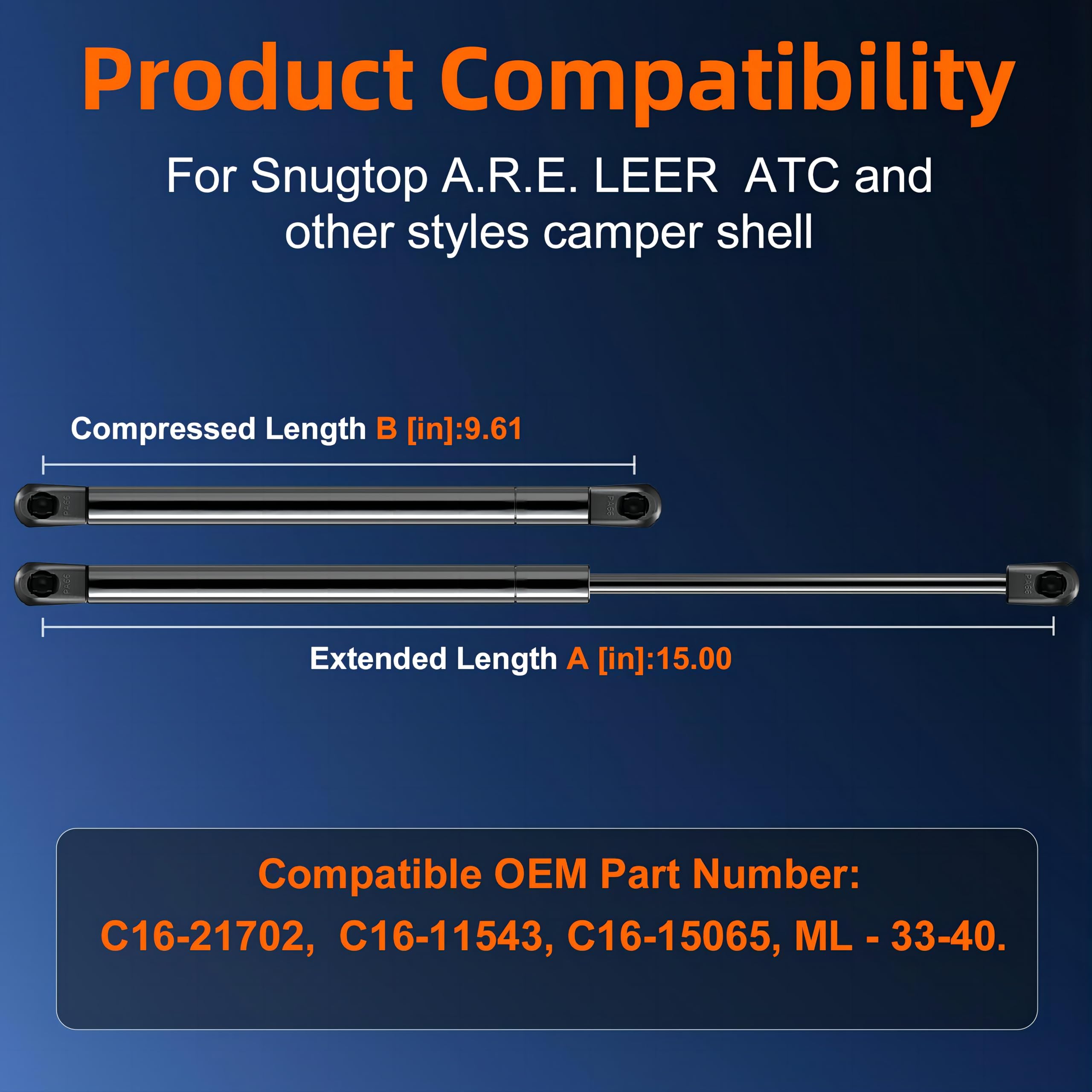 Euplokeer C16-21702 C16-11543 15In 40Lb/178N Gas Shock Strut Lift Support For Leer Are Camper Shell Window, Snugtop Truck Pickup