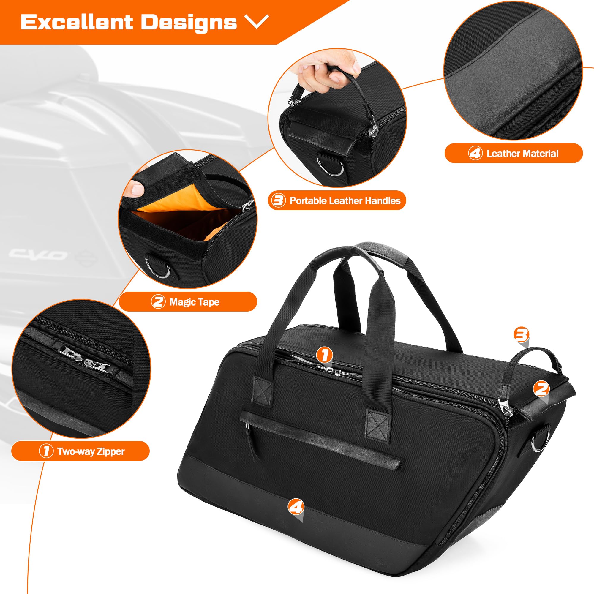 HODRANT Motorcycle Saddlebag Liner Bag, Saddlebag Organizer with Orange Liner, Compatible with Harley Davidson 1993-2022 Touring