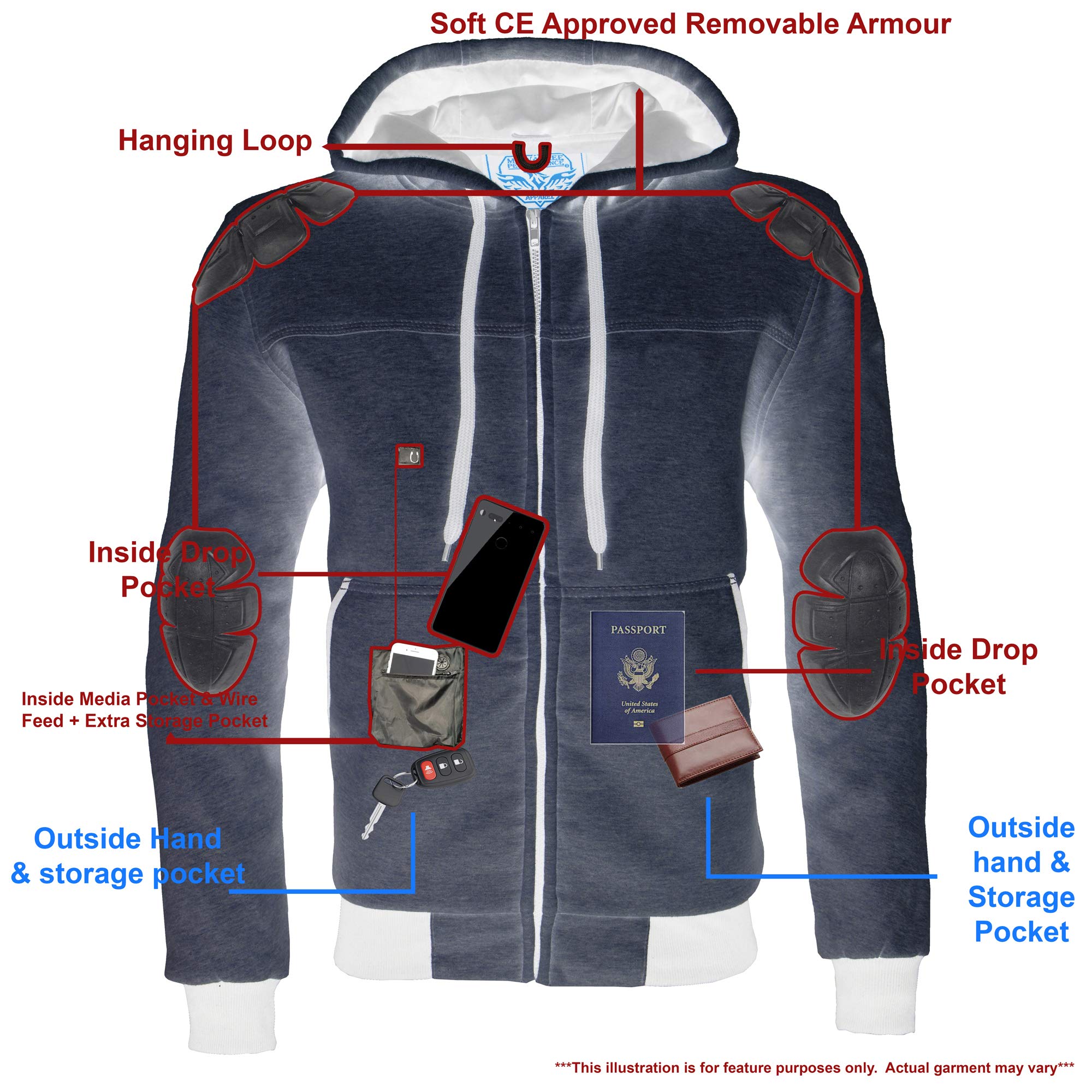 Milwaukee Leather Mpm1788 Men'S Silver Ce Approved Armored Riding Hoodie Sweater With Aramid By Dupont Fibers - 4X-Large
