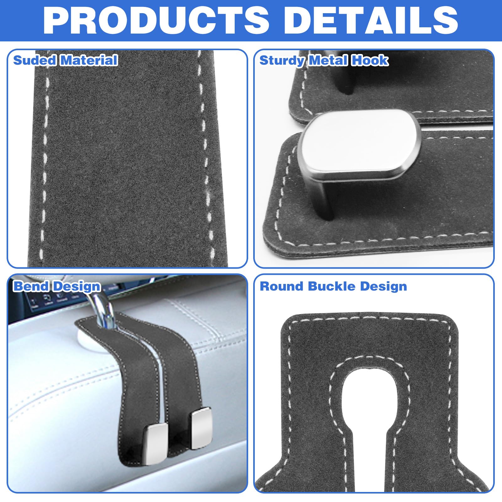 2Pcs Double Hook Purse Hook Car Storage Headrest, Car Seat Hooks For Headrest, Purse Hanger For Car Headrest Hook Car Purse Hook