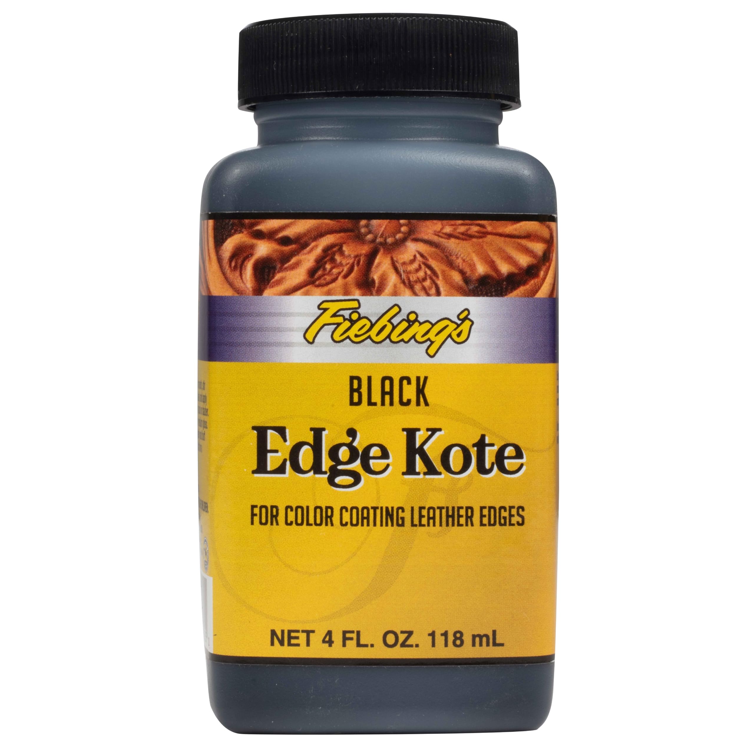 Fiebings Edge Kote (4oz, Black) - Leather Edge Paint for Shoes, Furniture, Purses, Couches, Belts - Flexible, Water Resistant, 