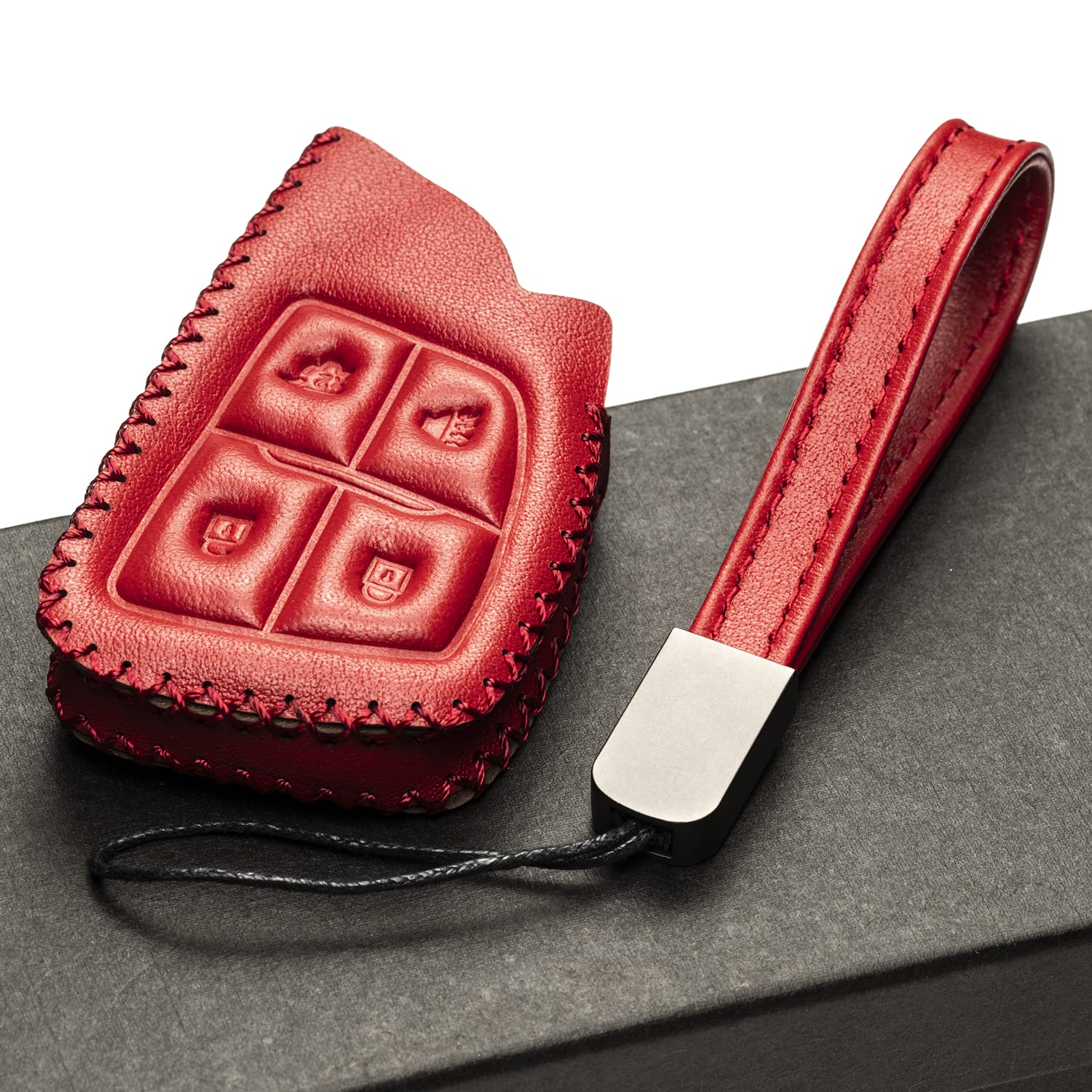 Vitodeco Genuine Leather Smart Key Fob Case with Leather Key Strap Compatible with Chevrolet Suburban 2024, Chevrolet Tahoe 2024