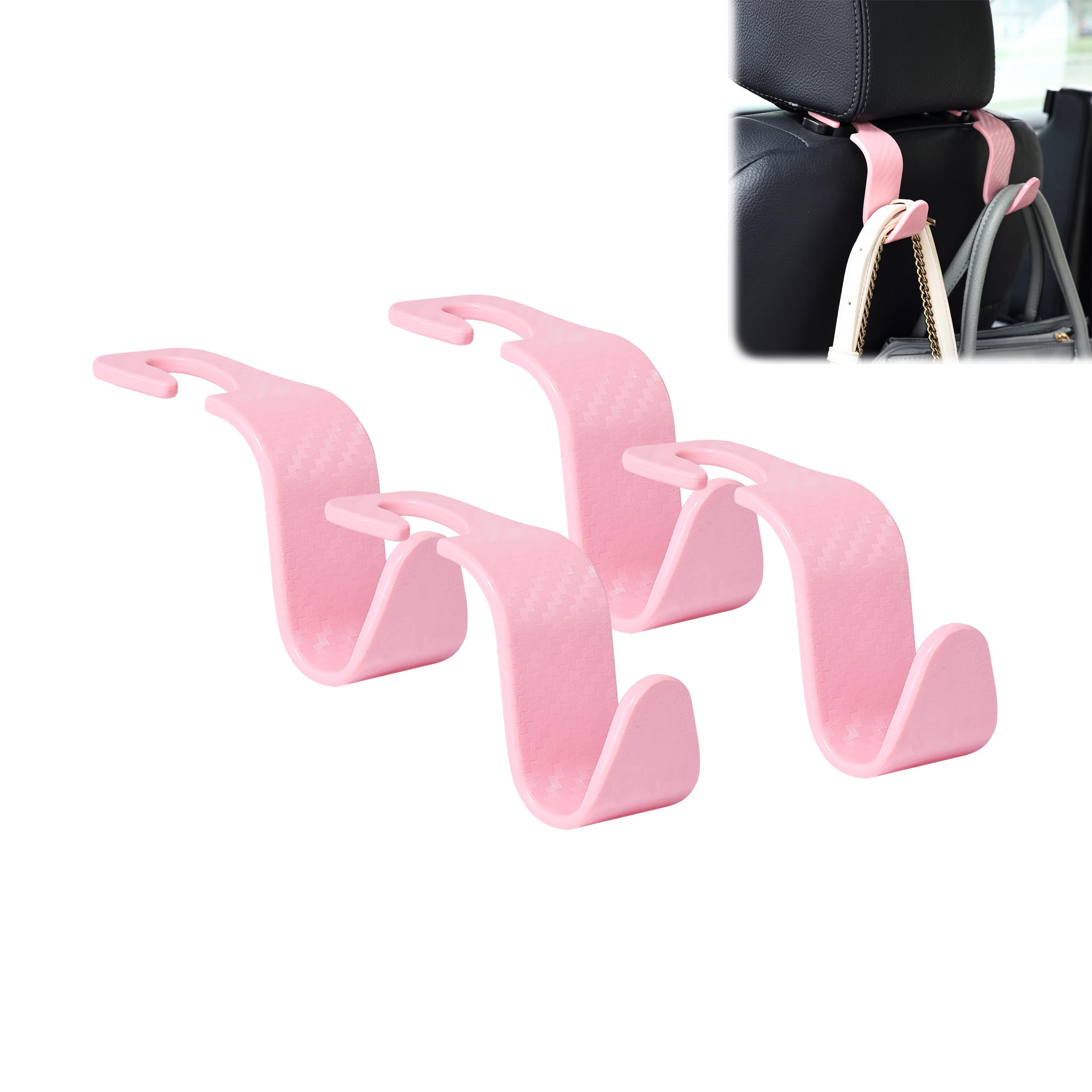 Amooca Car Seat Headrest Hook 4 Pack Hanger Universal Vehicle Car Storage Organizer For Handbag Purse Coat S Type Checkered Pink
