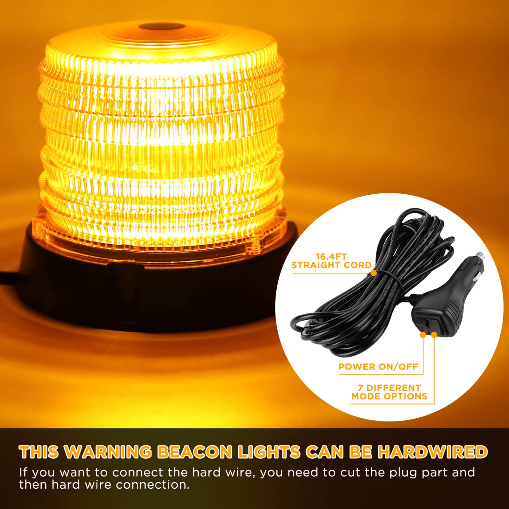Aspl 2Pcs Led Warning Flash Beacon Lights, 60 Led Amber Warning Safety Flashing Strobe Lights With Magnetic And 16 Ft Straight C