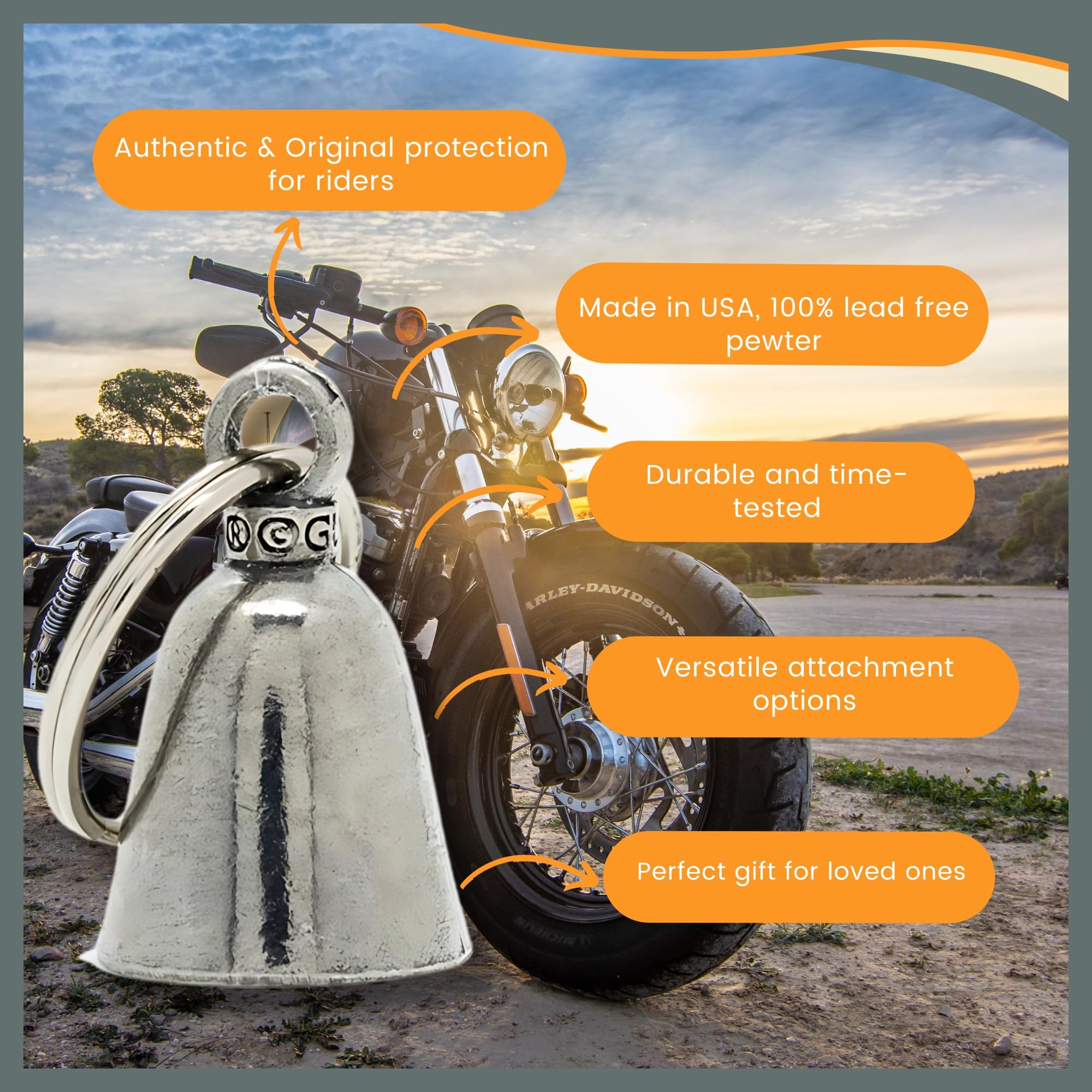 Guardian Bell Dolphin Good Luck Bell W/Keyring & Black Velvet Gift Bag | Motorcycle Bell | Lead-Free Pewter | Made In Usa