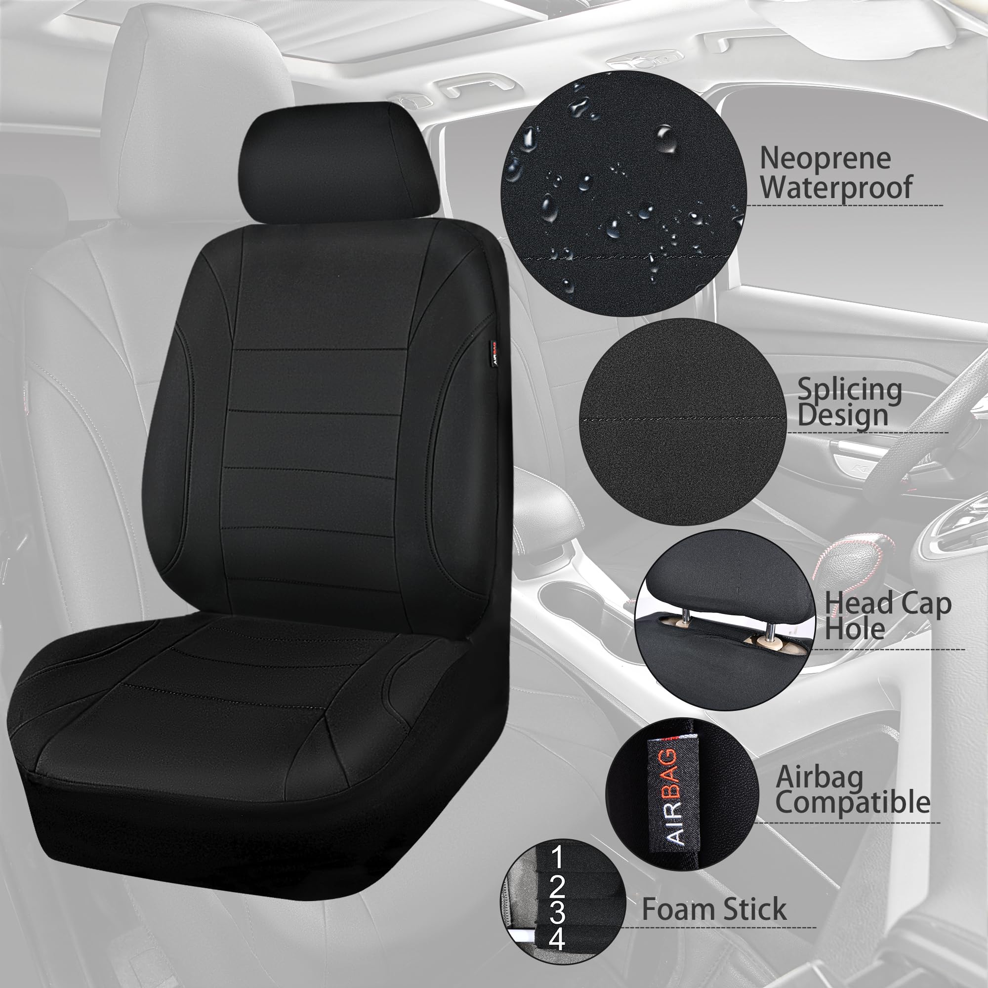 CAR PASS Neoprene EVA Waterproof car seat Covers Front Seats Only, Universal fit for SUV Vehicles Automotive with 5mm Composite