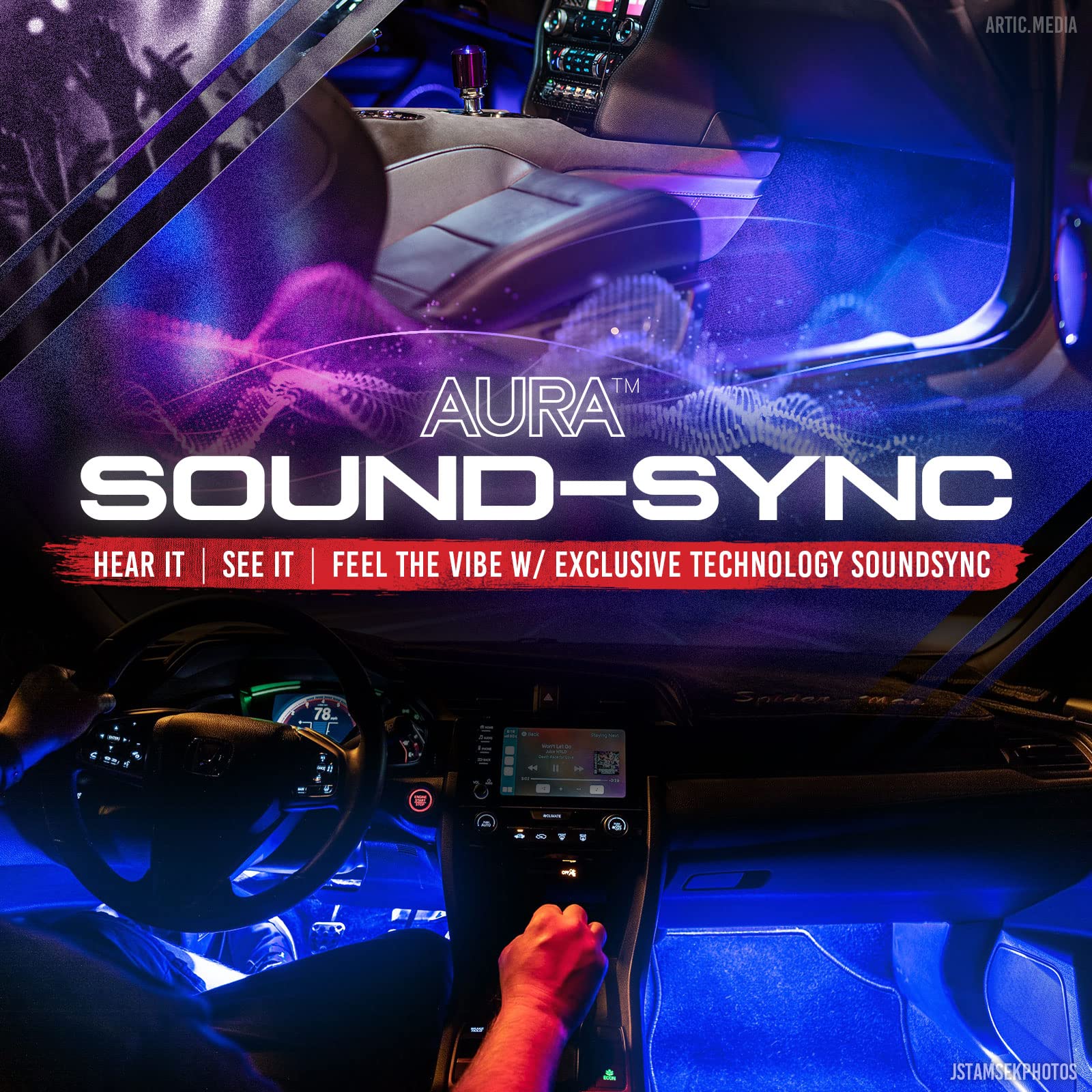 Opt7 Aura Interior Car Lights With Remote Control, Color Change, Music Sync Inside Ambient Lighting Kit, Led Light For Cars Truc