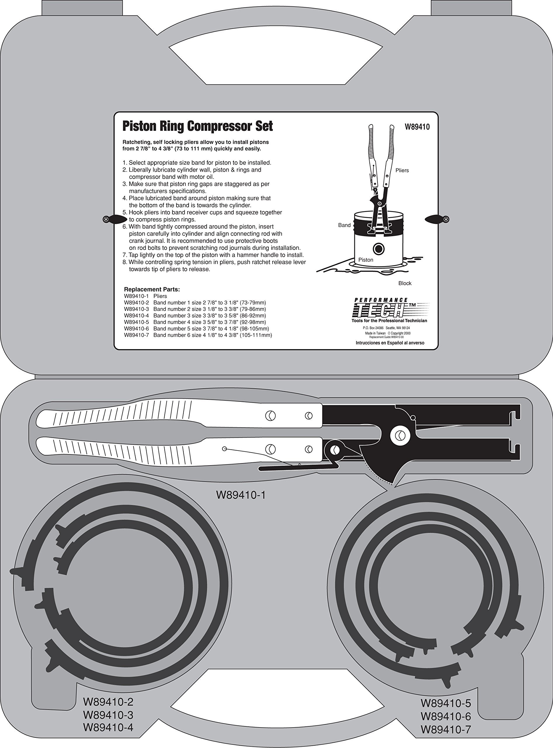 Performance Tool W89410 Piston Ring Compressor Set - Easy Installation Of Piston Rings For Most Cars And Trucks - Sae And Metric