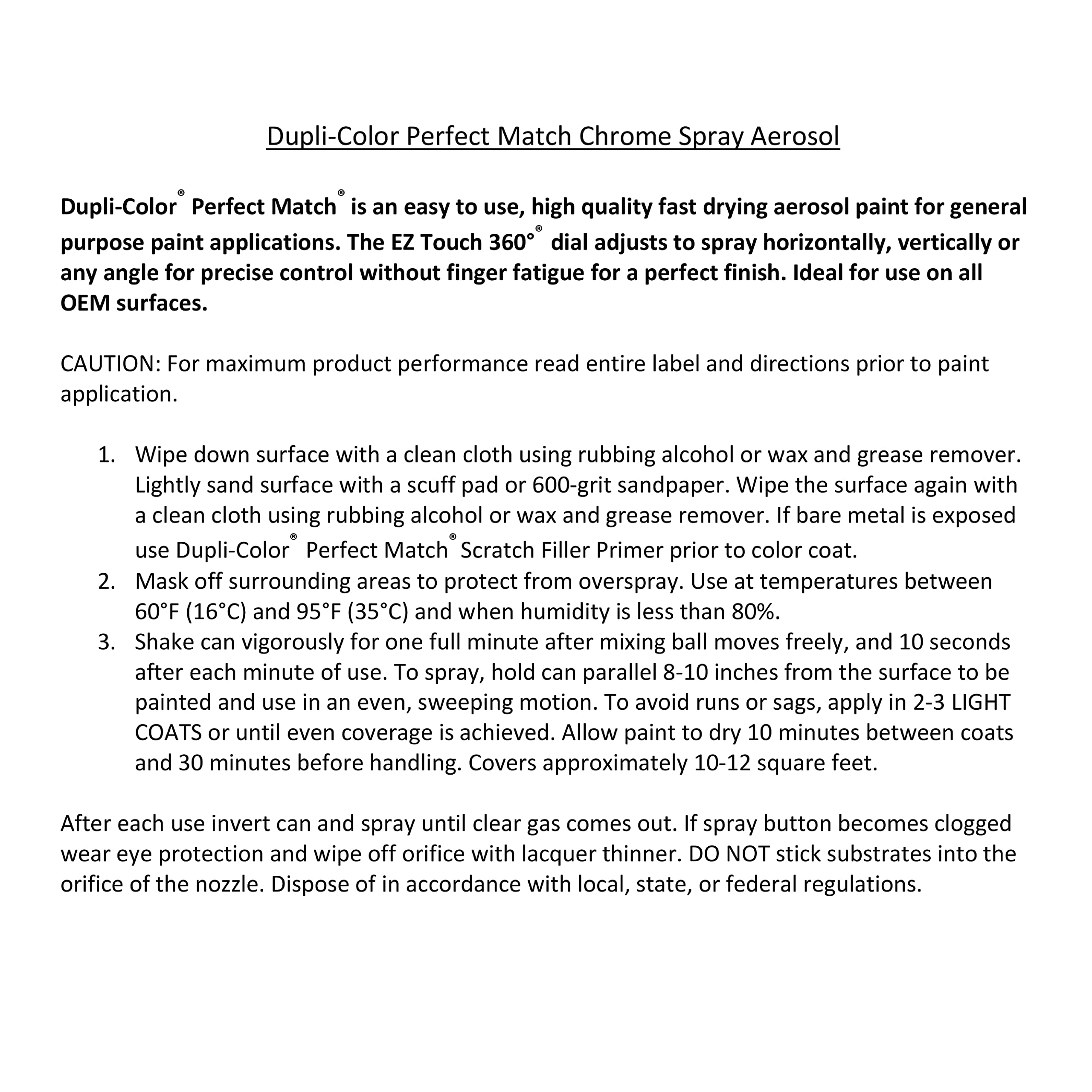 Dupli-Color Perfect Match Spray Paint - 8 oz Aerosol - Universal Chrome - Model EBUN02007