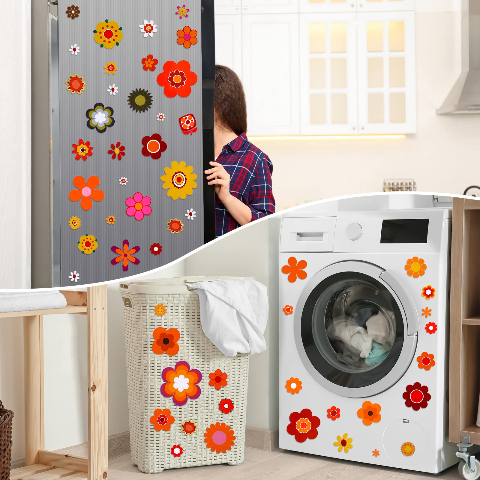 135 Pcs Flower Car Decals 60'S Hippie Flower Stickers Groovy Flower Stickers Daisy Vinyl Sticker Retro Flower Decals For Car Lap