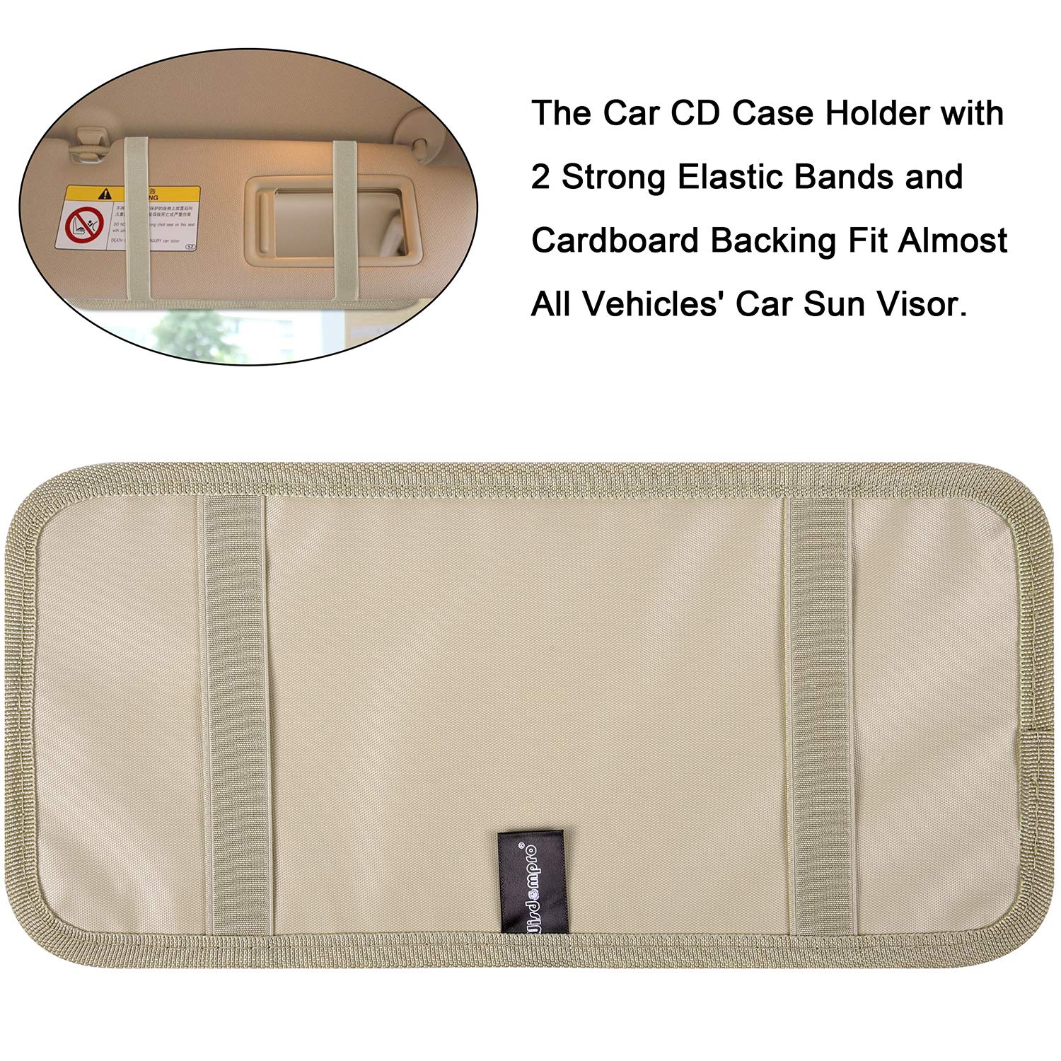 Wisdompro Car CD Case Holder, Khaki Vehicle Sun Visor Organizer with 12 DVD Sleeves, Mesh Pocket, Pen Holder, Model W-1xCarVisorCDHolder-Khaki