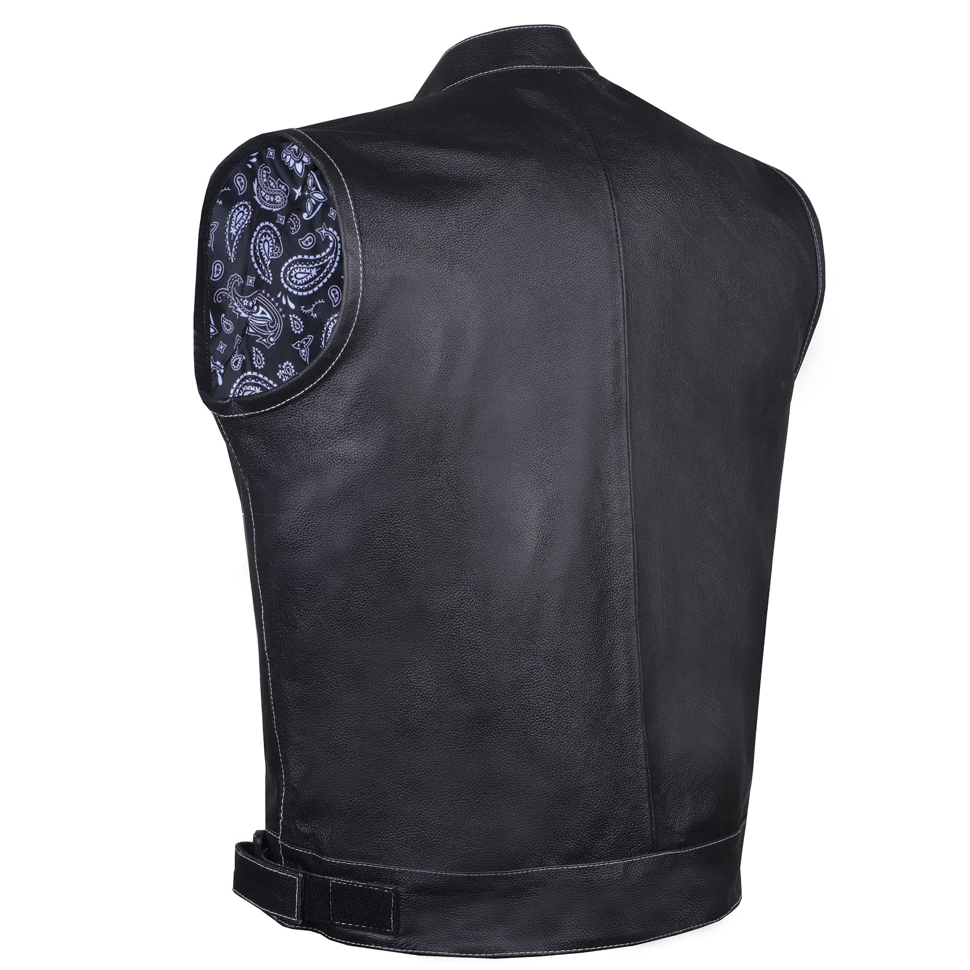Soa Men 'S Premium Leather Motorcycle Vest With Biker Club Concealed Carry Gun Pockets W/Armor Paisley White Xxl
