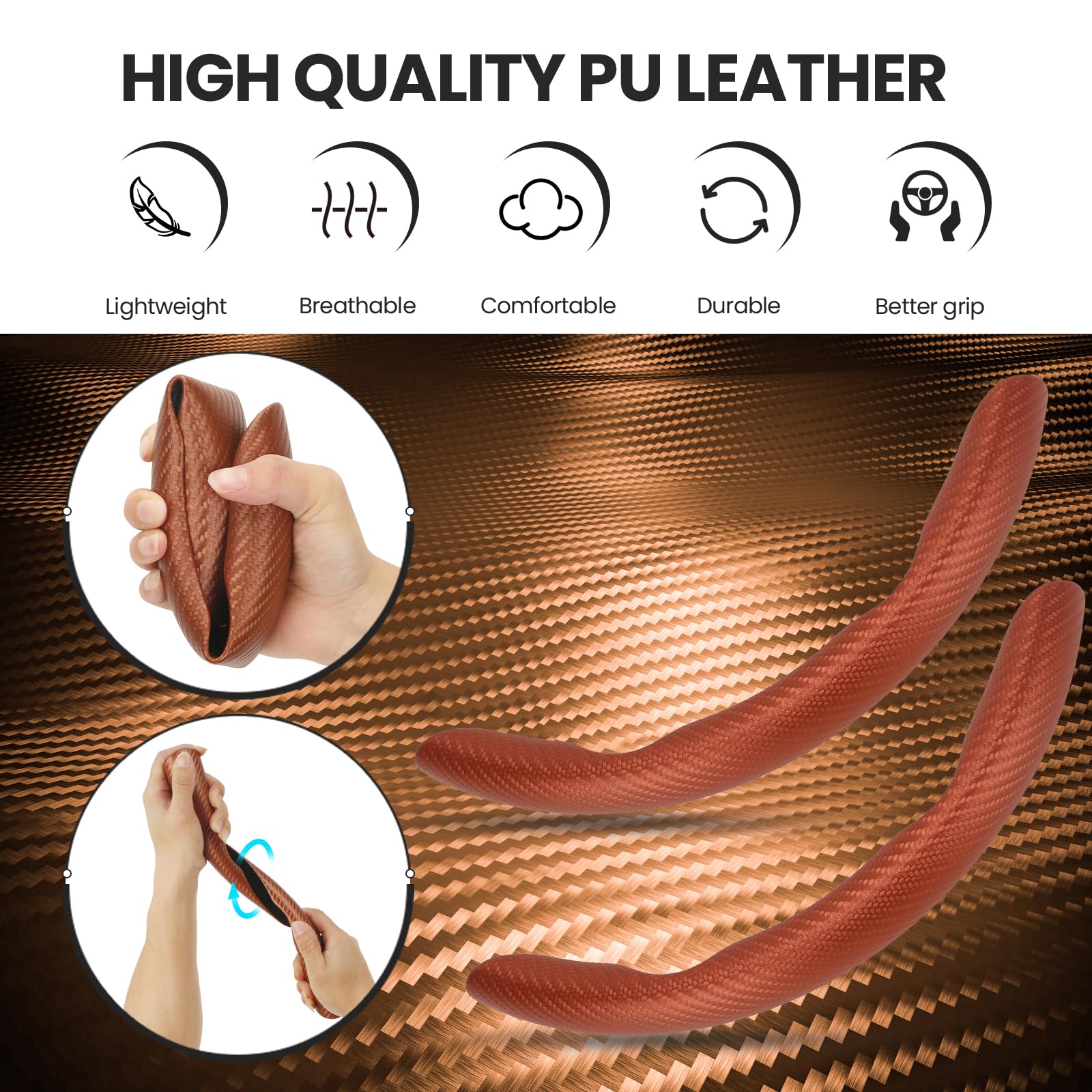 Gspscn Universal Car Carbon Fiber Steering Wheel Cover Anti-Skid,Butterfly Steering Wheel Cover,Non-Slip Segmented Steering Whee