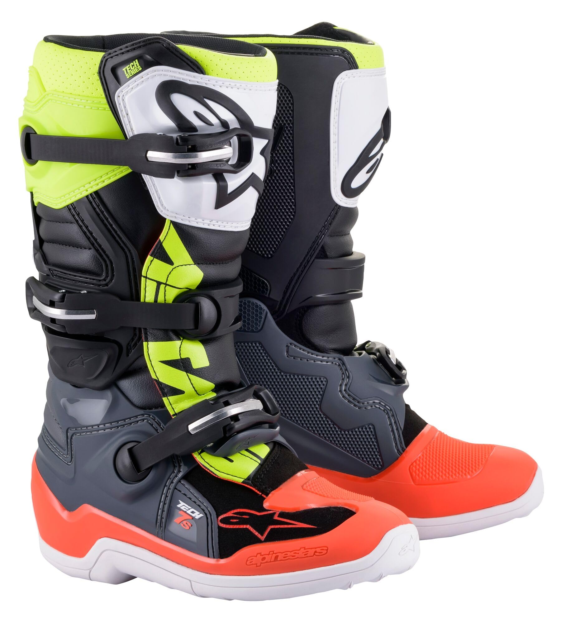 Alpinestars Youth Tech 7S Motocross Boots, CE-Certified Off-Road Protection, Comfort & Flexibility, 8, Dark Gray/Red flourescent