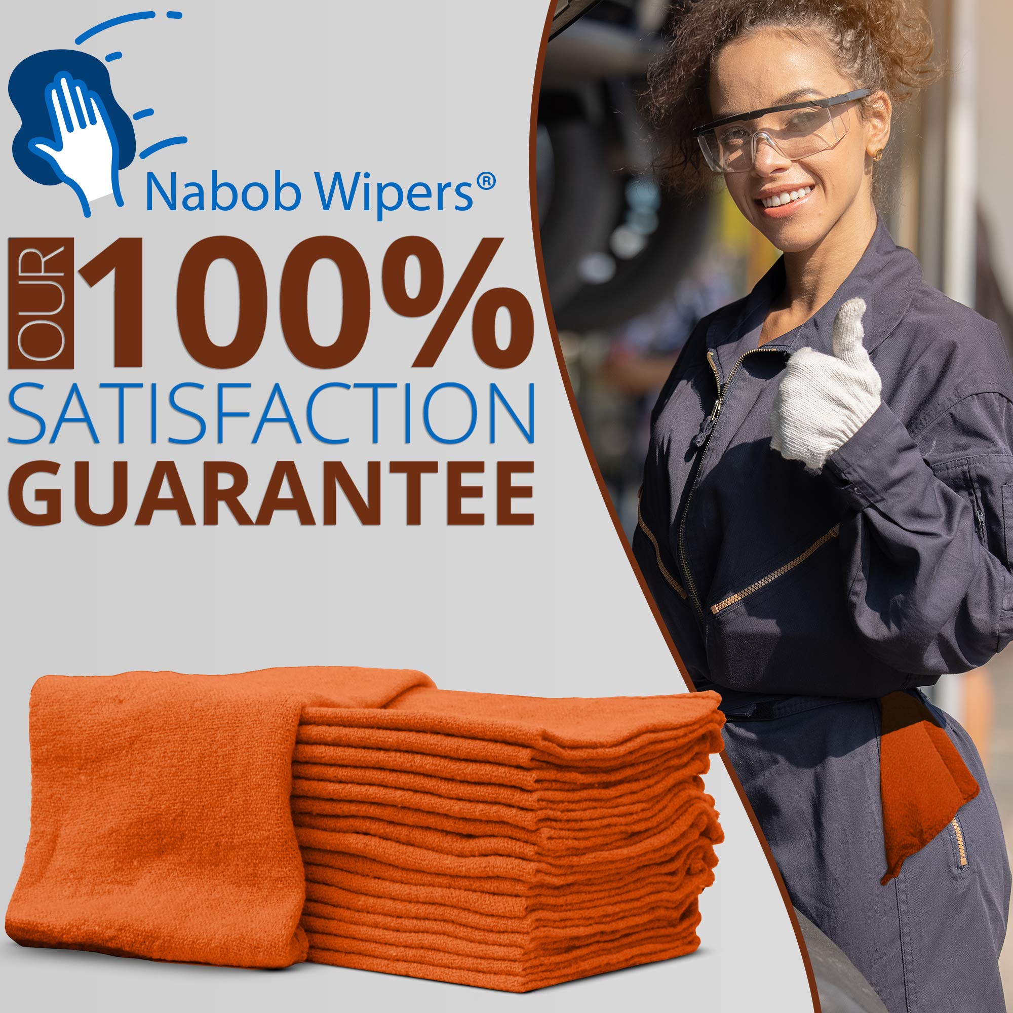 Nabob Wipers Auto Mechanic Shop Towels 25 Pack Shop Rags 100% Cotton Size 14''X14'' Commercial Grade?(25?Pack,?Orange)