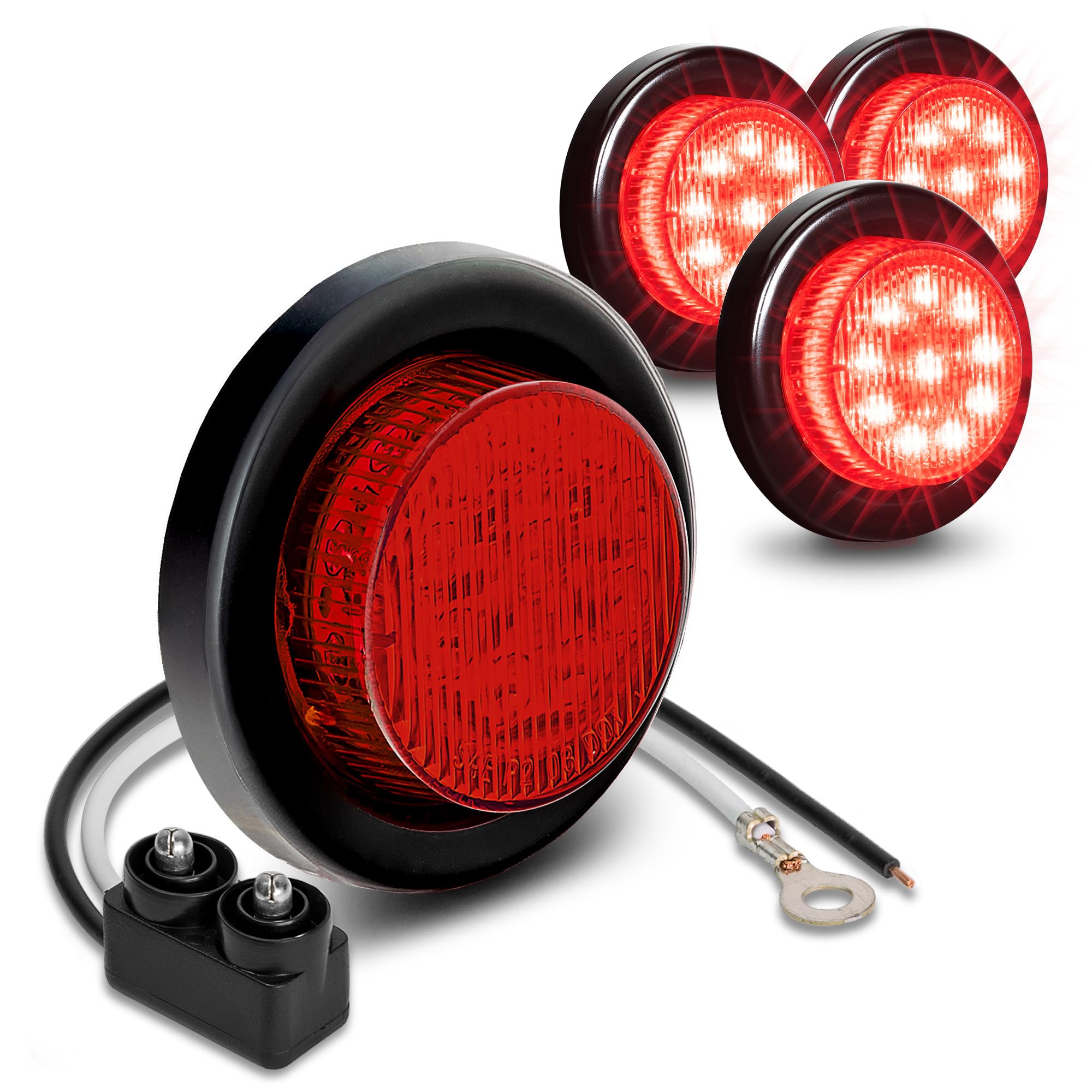 True Mods 4Pc 2'' 12V Red Round Led Clearance Side Marker Lights [Dot Fmvss 108] [Sae P2] [Reflector Lens] [Grommet & Plugs] [Fl