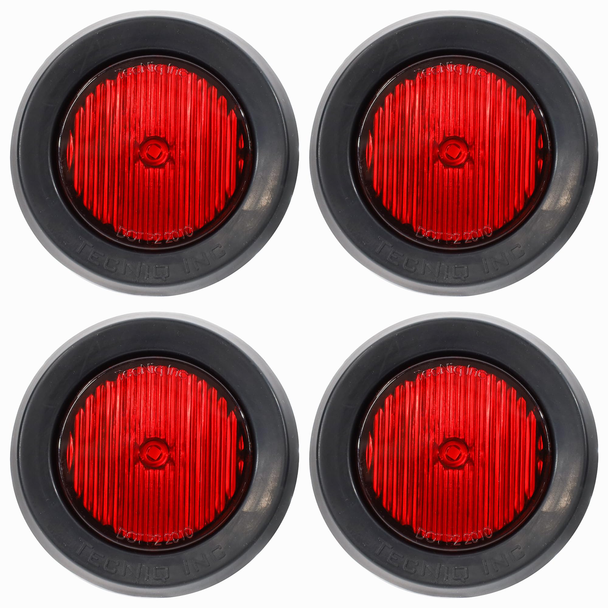 TecNiq S30-RR04-6 | 2 Round Red LED Low-Profile Side Marker Light - Red Lens, DOT Approved, IP68 Waterproof, Grommet Mount - 12V