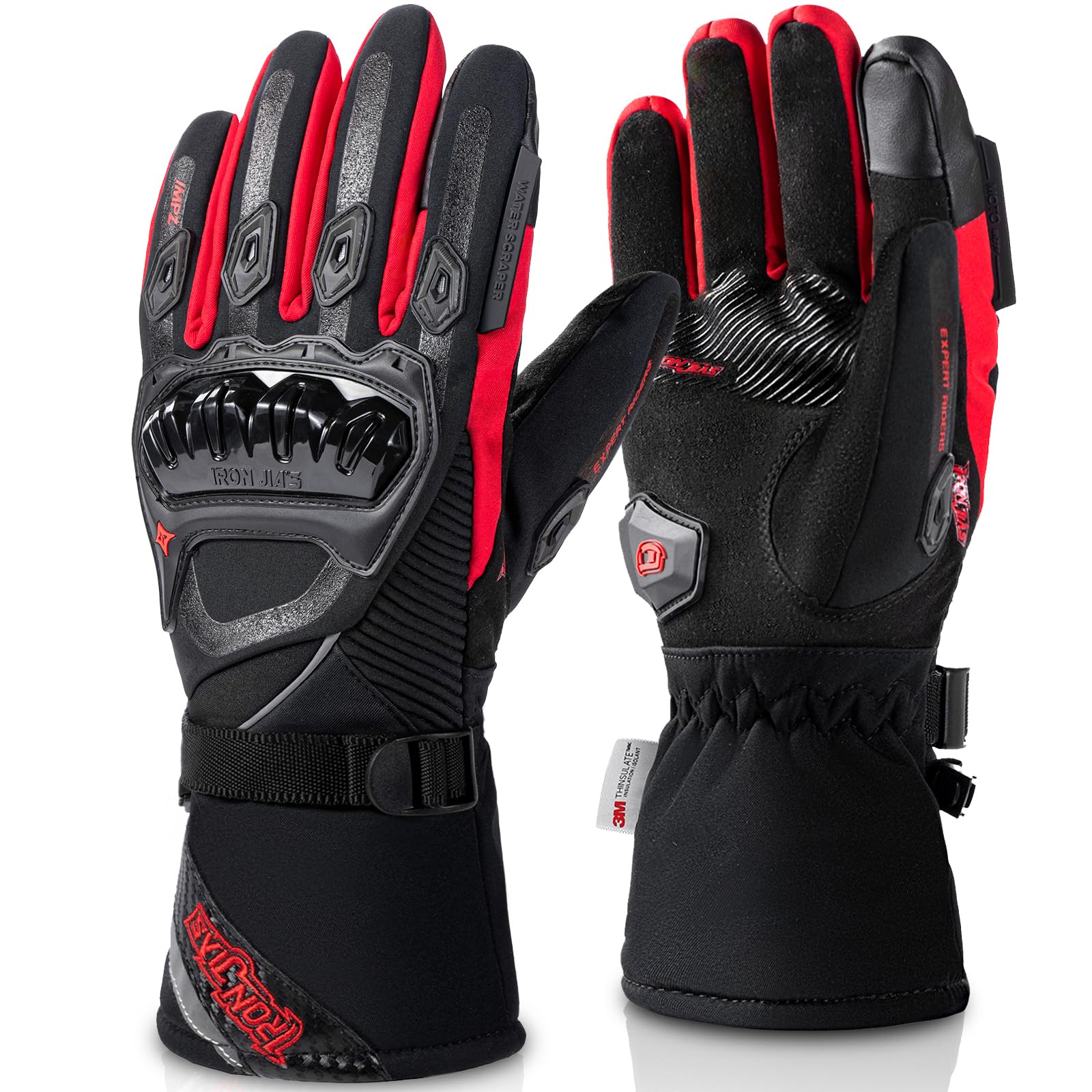 Iron Jia'S Motorcycle Gloves Winter Warm Touch Screen Waterproof Windproof Protective Clothing (Red, Xxl)