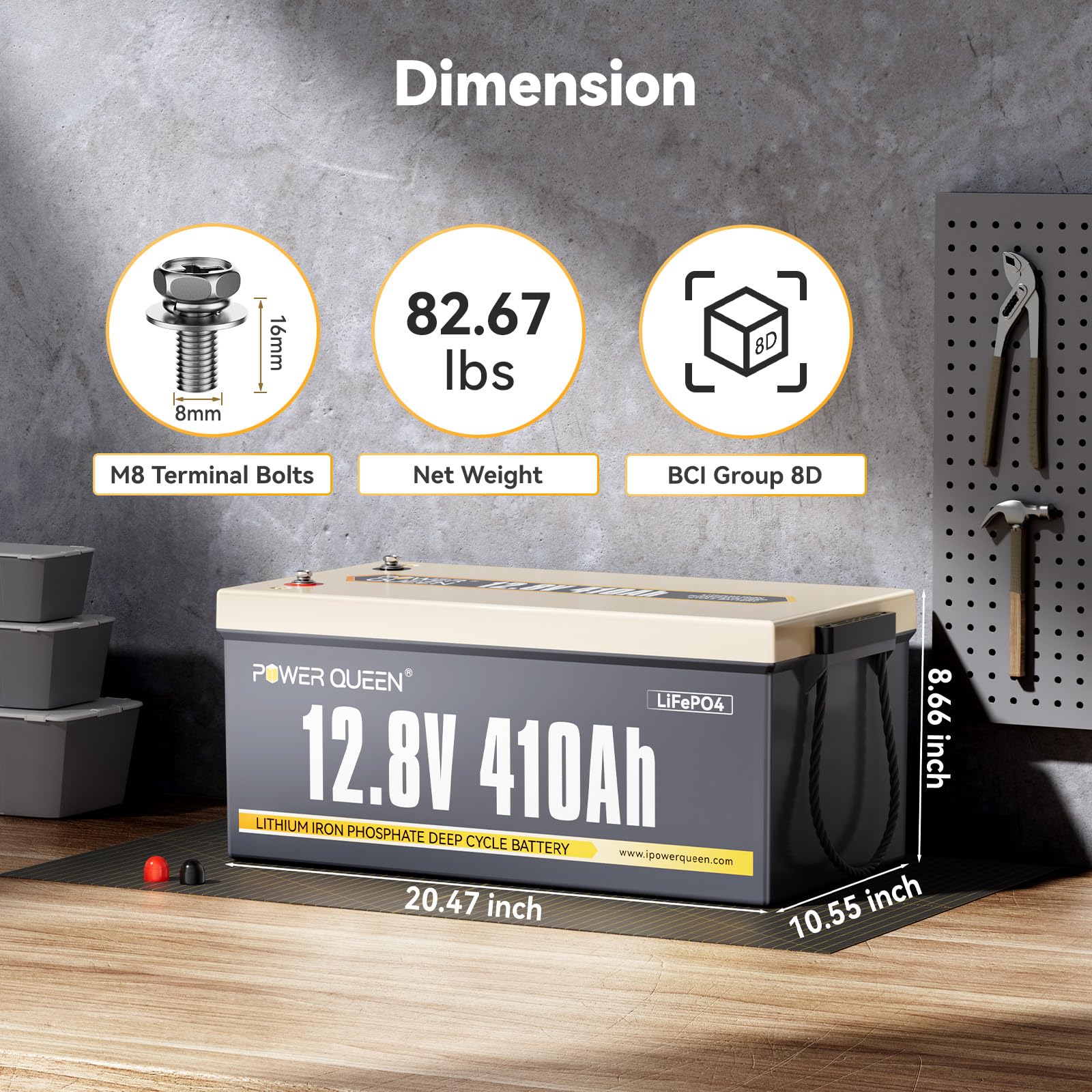Power Queen 12.8V 410Ah LiFePO4 Battery with 250A BMS - 5248Wh, 4000+ Cycles, Ideal for Solar, RV, Home