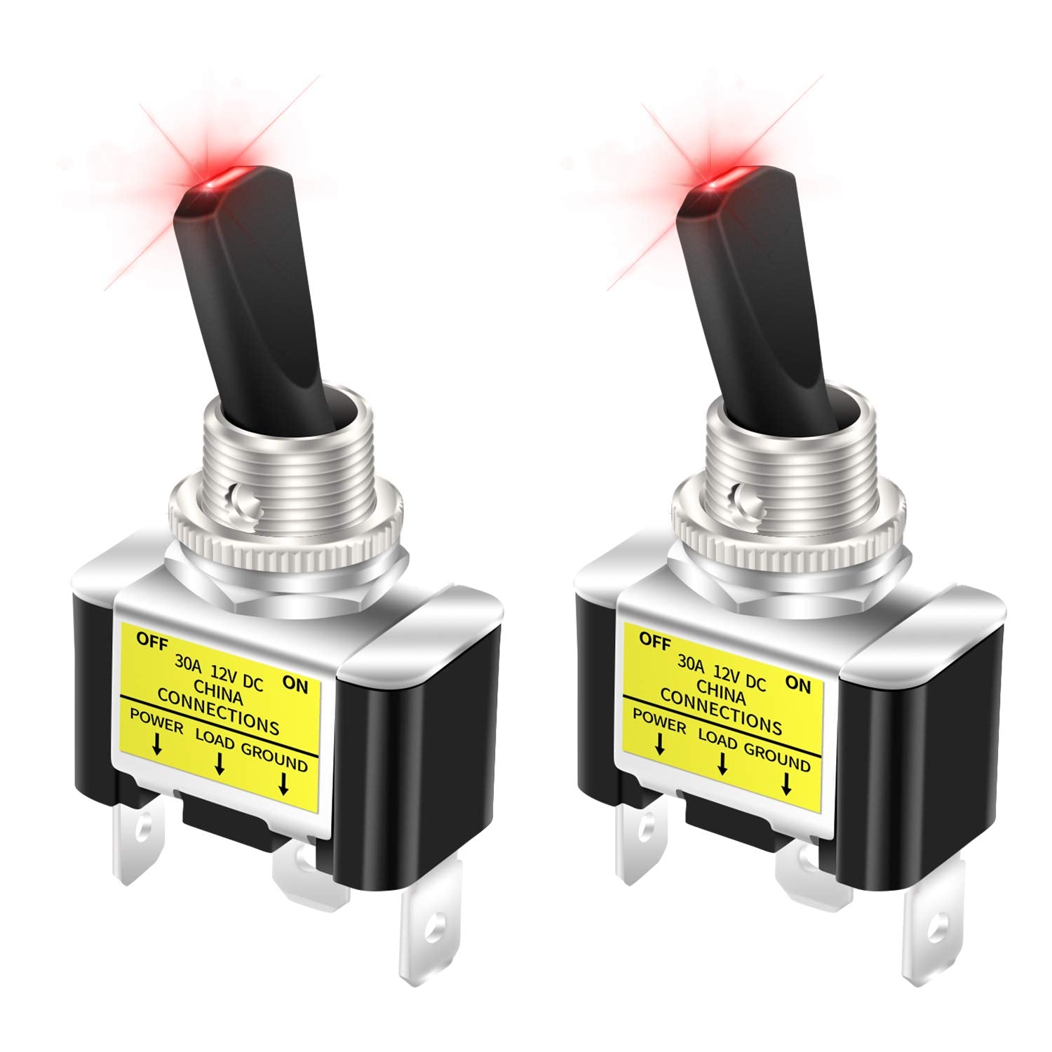 Daiertek 30 Amp Heavy Duty Dc Toggle Switch, 12 Volt 30A Lighted Toggle Switch With Red Led 12V For Car Truck Vehicle Utv -2Pcs