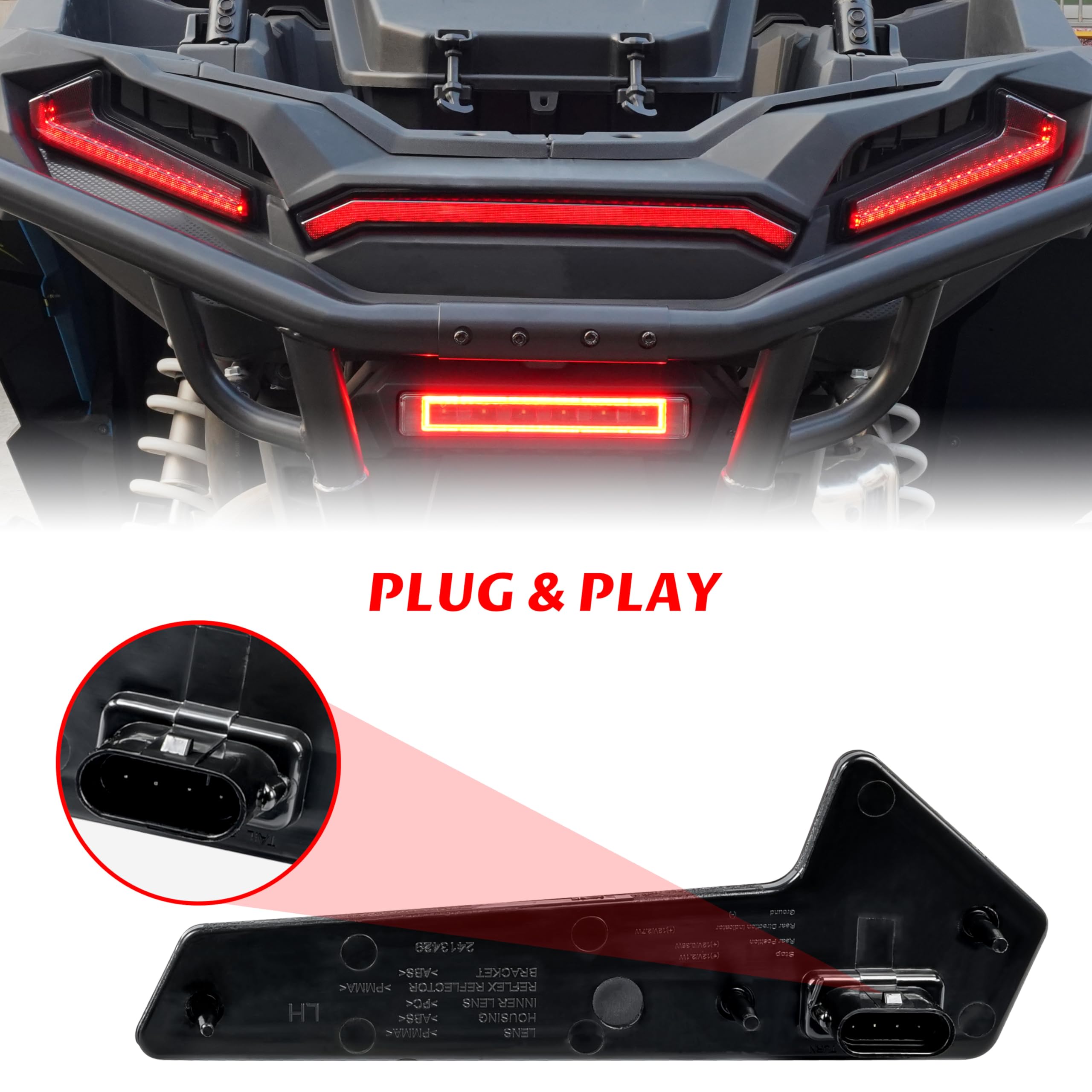 SAUTVS UTV Tail Lights Assembly for Polaris RZR XP 1000/Turbo/Sportsman, Smoked Black LED Taillights Rear Lamps for Polaris RZR