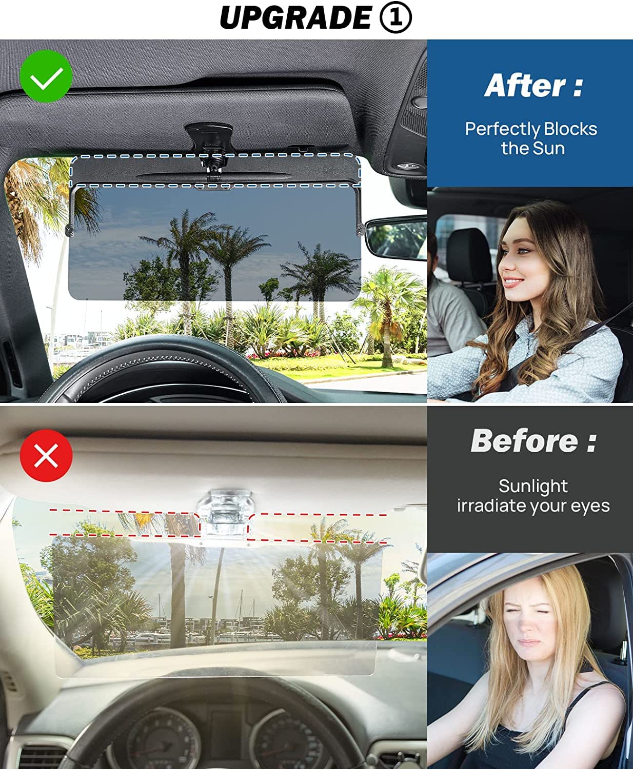 Joytutus Sun Visor For Car, 2 Pack Polarized Sun Visor Extender Universal Anti-Glare Easy To Install, Uv400 Car Visor Extension