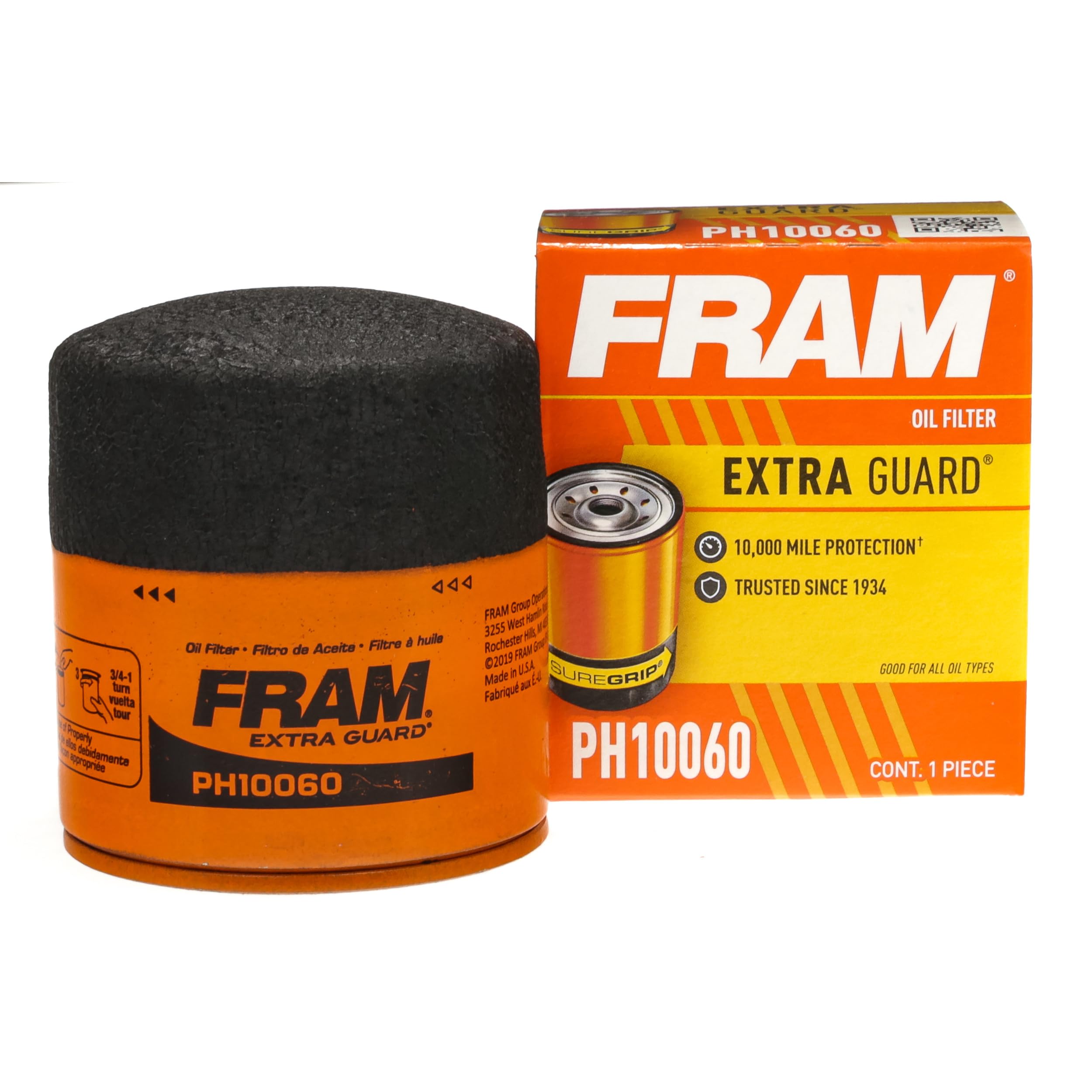 Fram PH10060 Extra Guard Spin-On Engine Oil Filter, 10K Mile Change, Multi, 1 Count, Cellulose & Glass Fiber Material