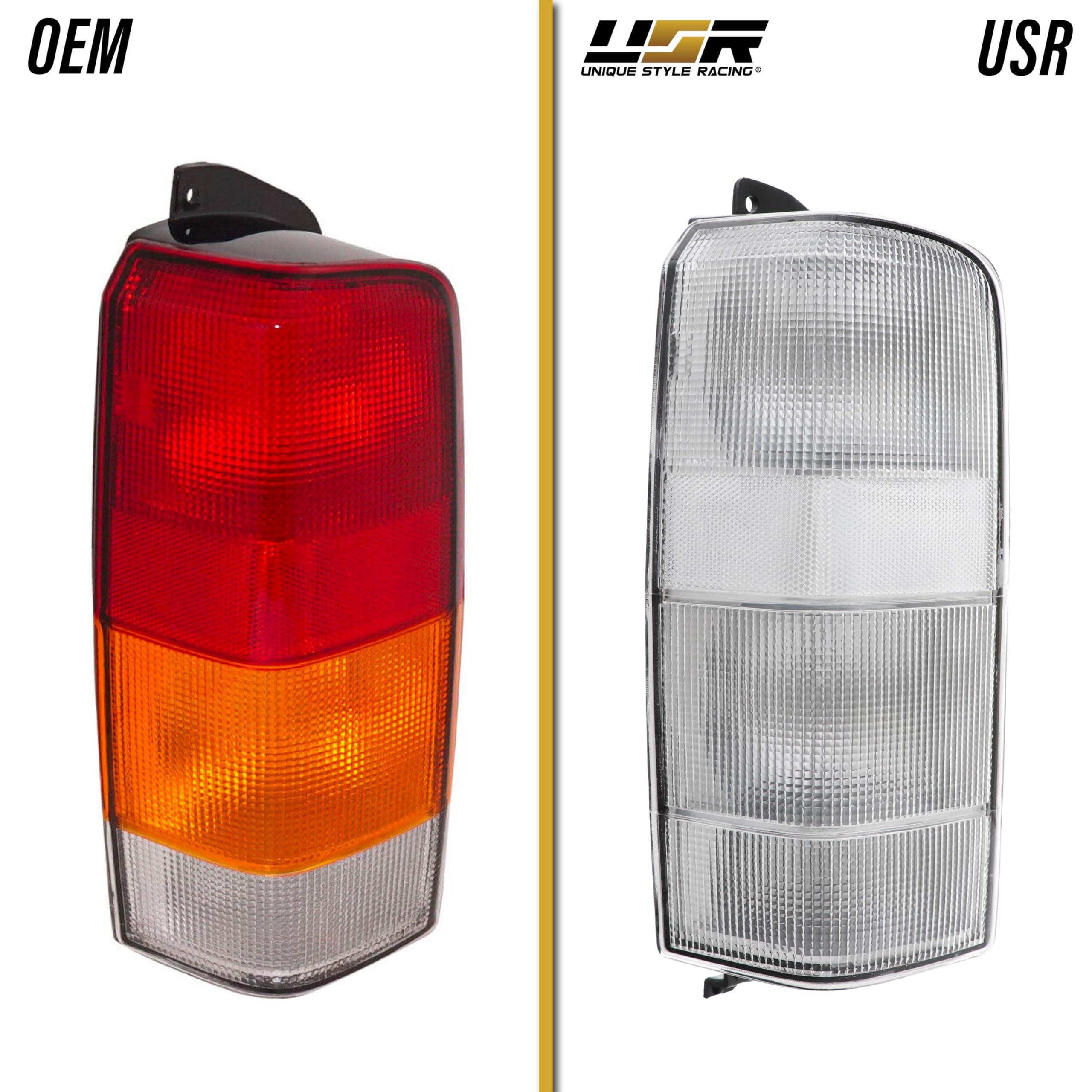 USR 97-01 Cherokee XJ Tail Light Assembly - Left + Right Pair, All Clear Lens with Bulbs for 1997-2001 Jeep Cherokee XJ SUV