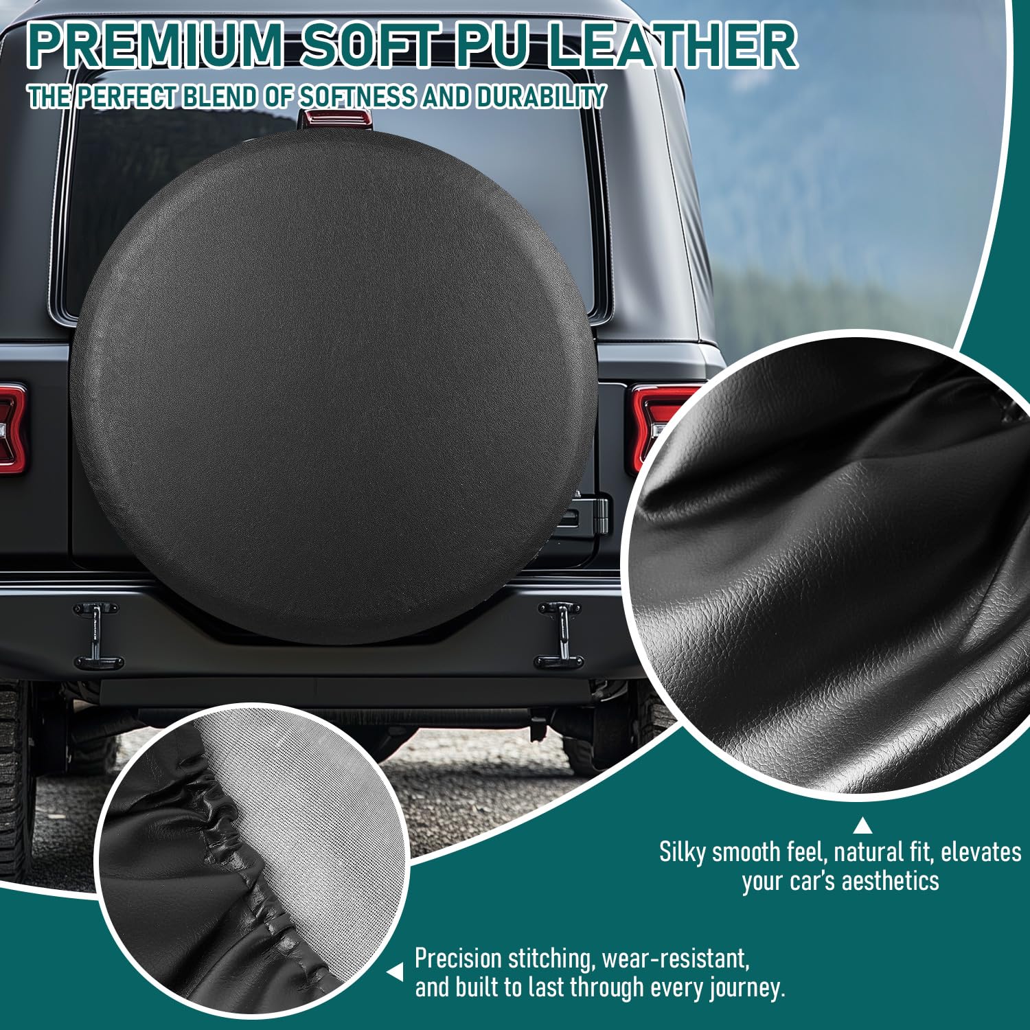 AmFor 26-27 inch Spare Tire Cover, Universal Fit for Jeep, Trailer, RV, SUV, Truck,Tough Tire Wheel Soft Cover Diameter 26'' - 2