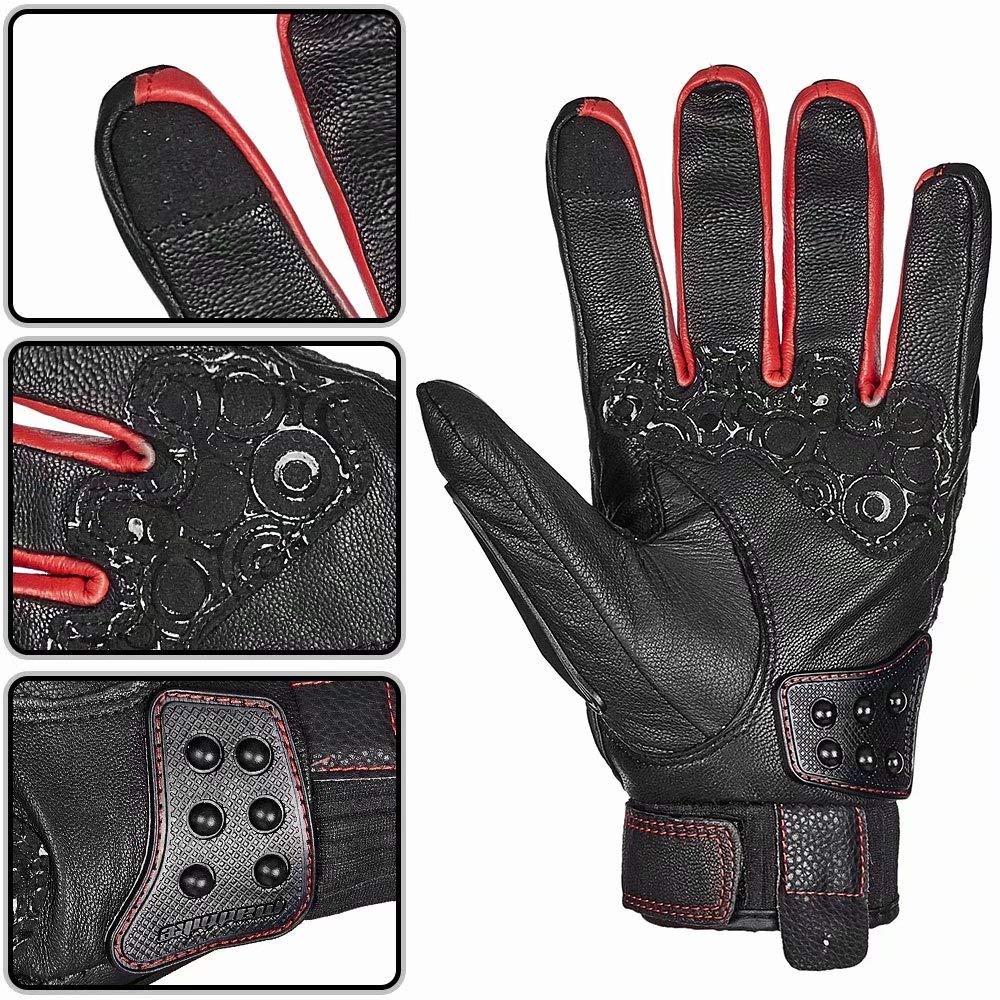 Ilm Alloy Steel Leather Hard Knuckle Touchscreen Motorcycle Bicycle Motorbike Powersports Racing Gloves (M, (Leather) Red) Model 10Cl