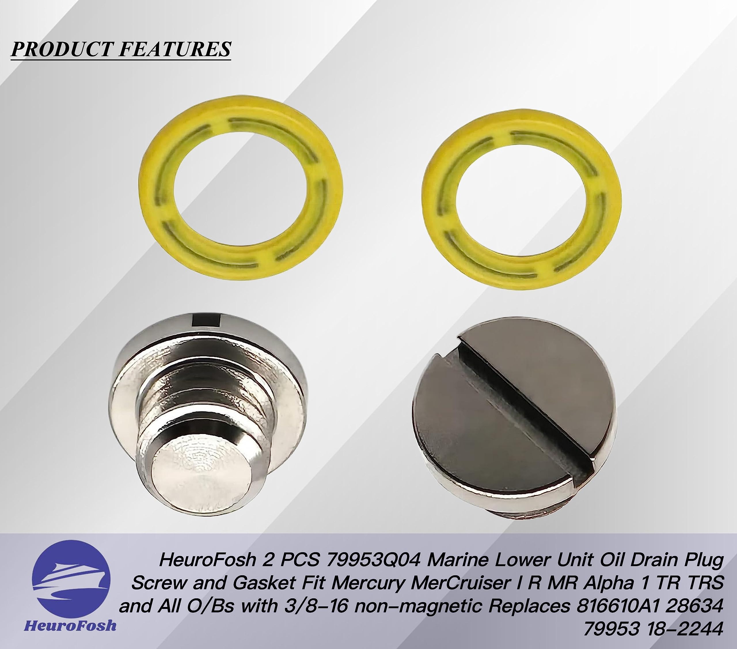 HeuroFosh 2 PCS 79953Q04 Marine Lower Unit Oil Drain Plug Screw and Gasket Fit Mercury MerCruiser I R MR Alpha 1 TR TRS and All