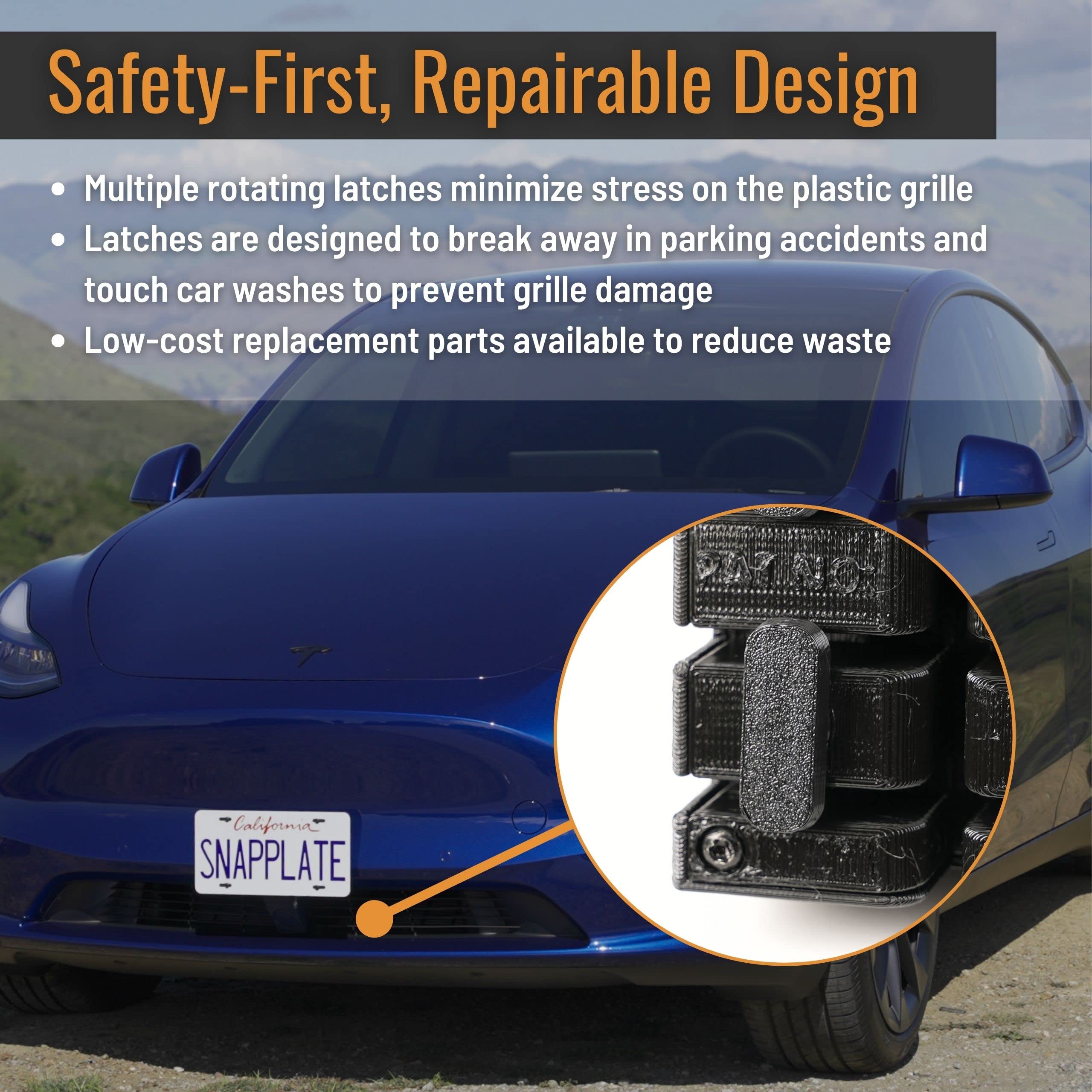 Snapplate Front License Plate Holder For Tesla Model Y - Safety-Optimized Breakaway Design, Anti-Theft, Removable, Height-Adjust