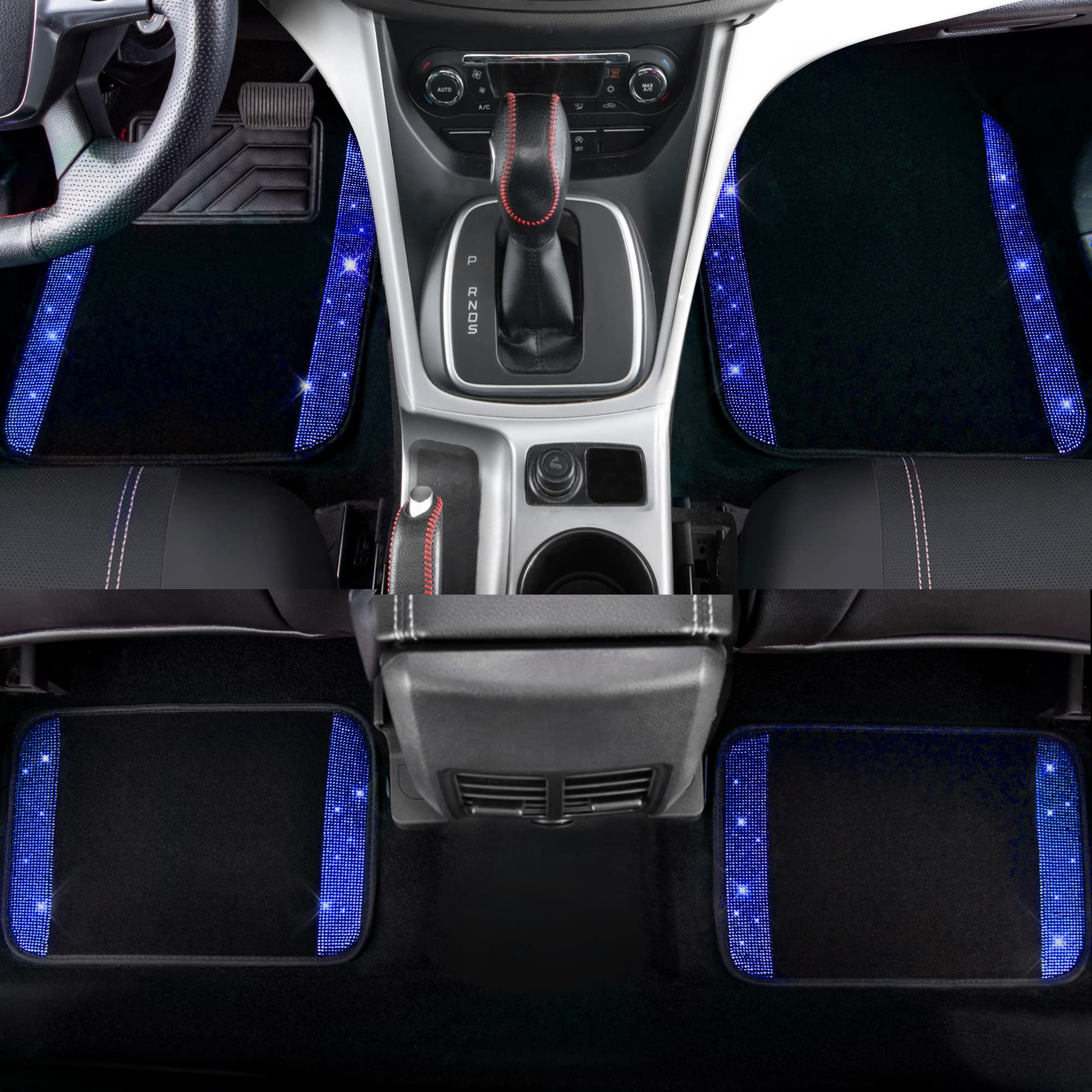 Car Pass Bling Rhinestones Diamond Car Floor Mat,Sparkly Glitter Shining Crystal Carpet Anti-Slip Pvc Heel Pad Waterproof Univer