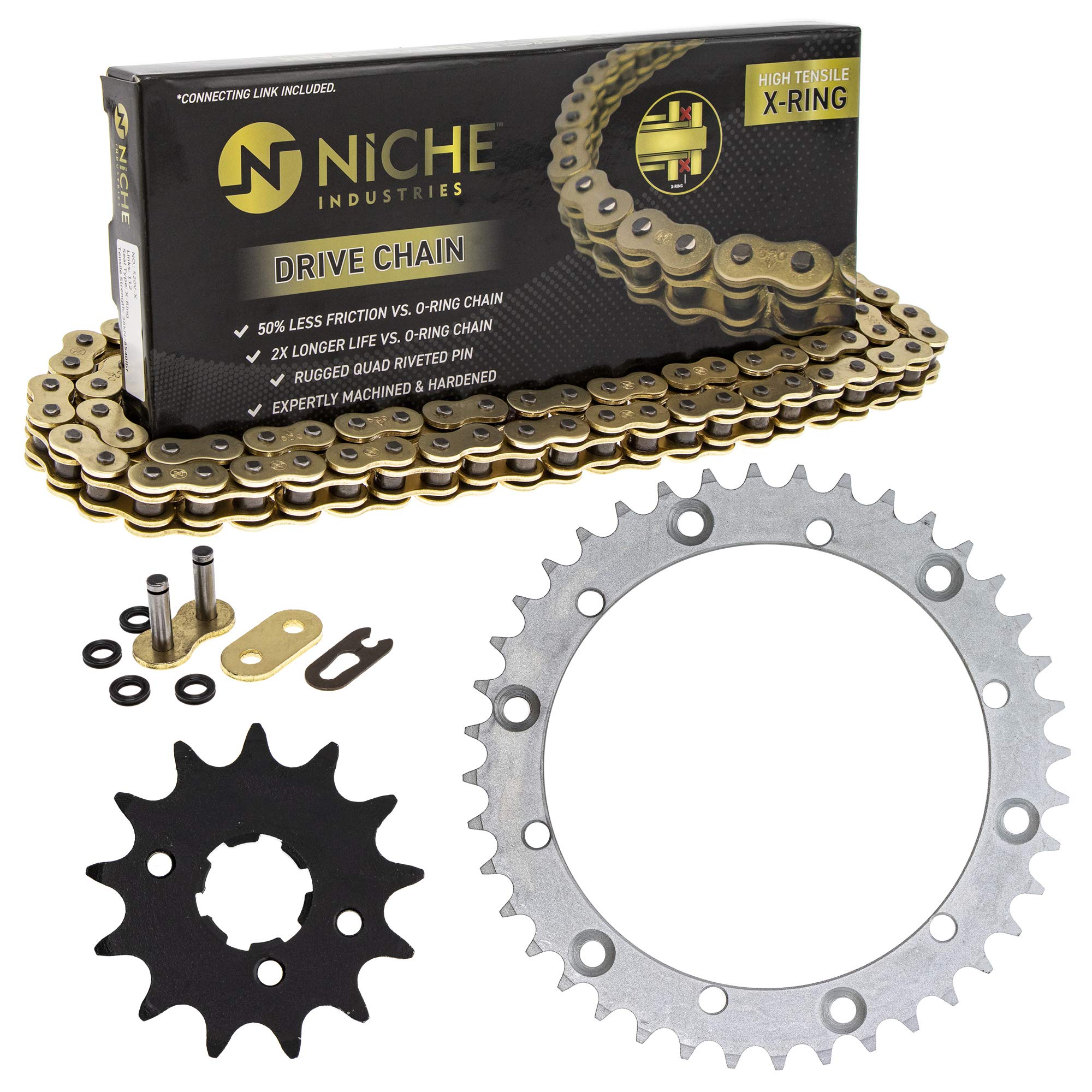 NICHE Drive Sprocket Chain Combo for Yamaha Warrior 350 Front 13 Rear 40 Tooth 520V-X X-Ring 98 Links