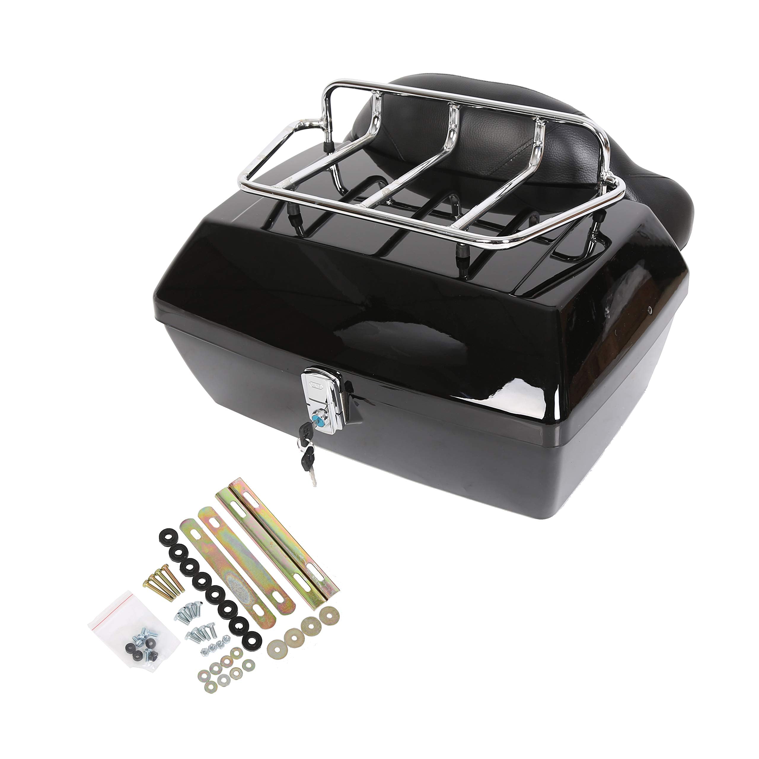 Ego Bike Black Motorcycle Trunk Tour Pack Luggage Compatible With Harley Honda Yamaha Suzuki Cruiser Tail Box Top Rack Backrest