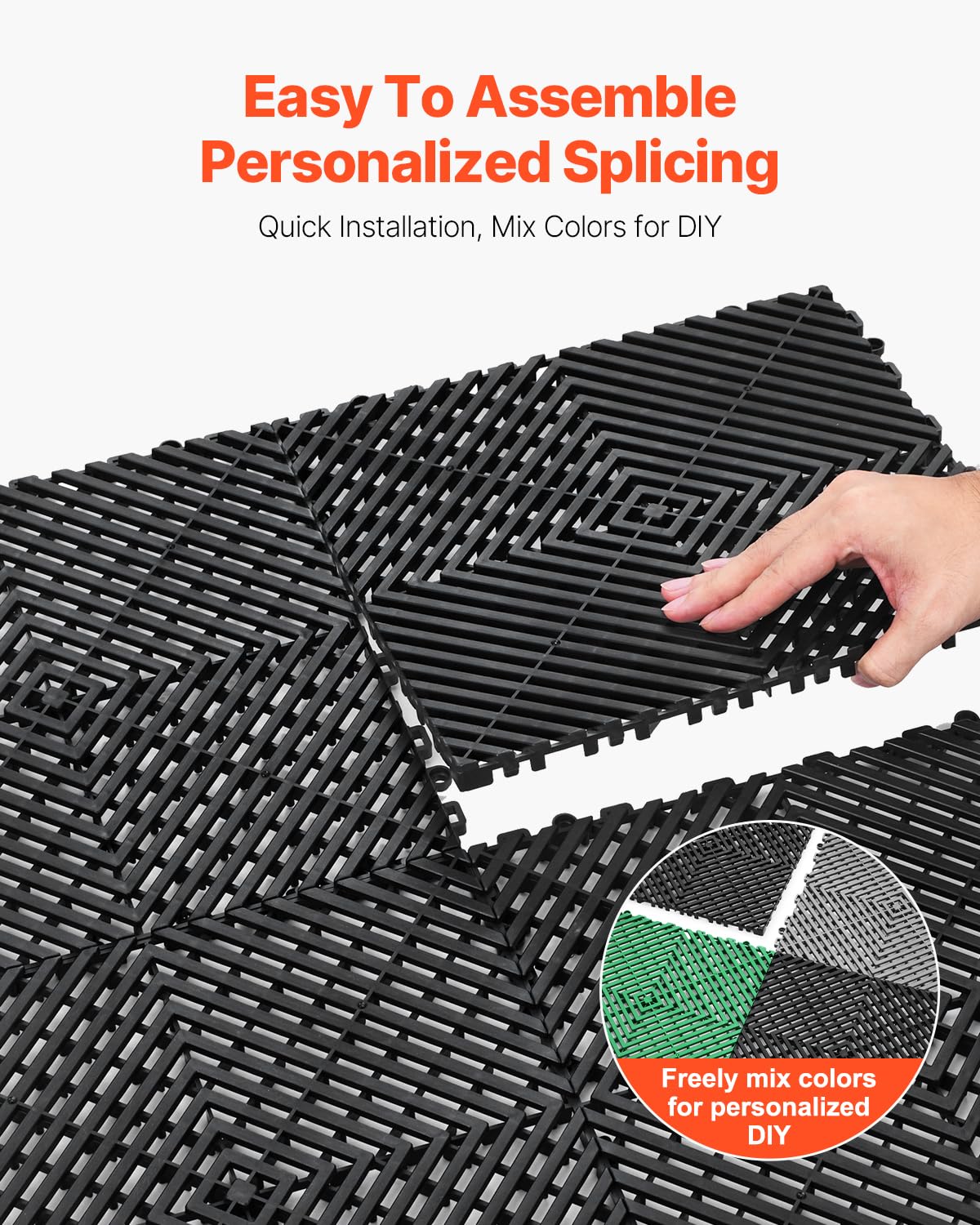 VEVOR Interlocking Drainage Mat, 12    x 12    Modular Interlocking Cushion, 12 Pcs Splicing Drainage Mats, Non-Slip Black PP Dr