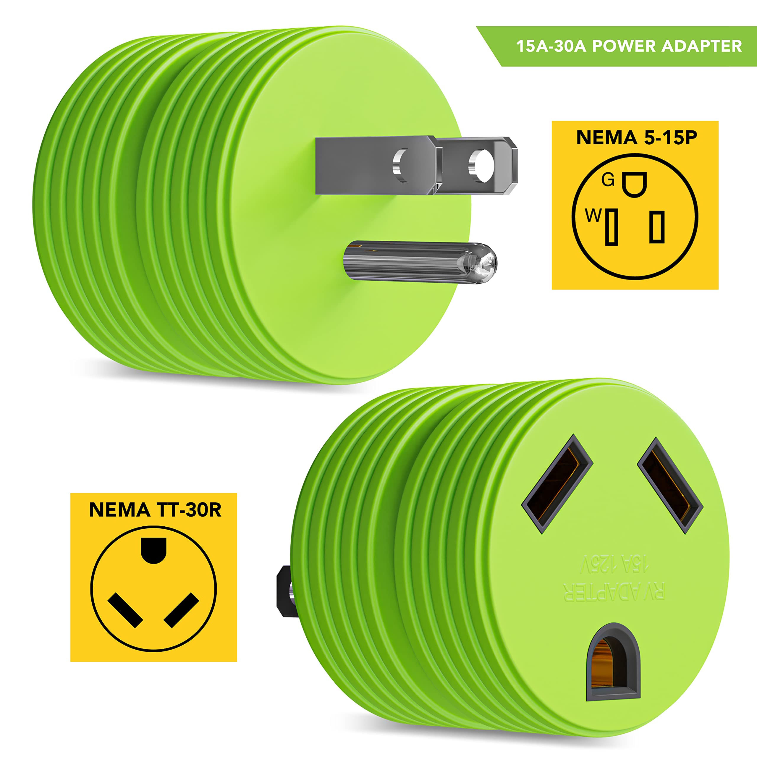 Leisure Cords Power Adapter 3 Prong 15 Amp Male To 30 Amp Female Rv Camper Generator Plug Outdoor Electrical Power Converter (15 Male - 30 Female)