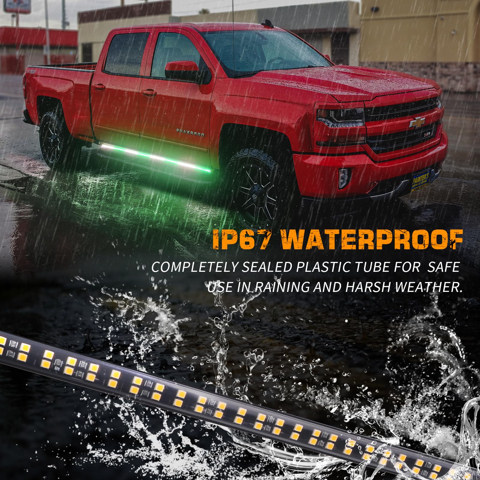 Xridonsen 2Pcs 70 Inch Truck Green White Emergency Lights Strip 864 Led Running Board Strobe Lights Bar Firefighter Lights Flash