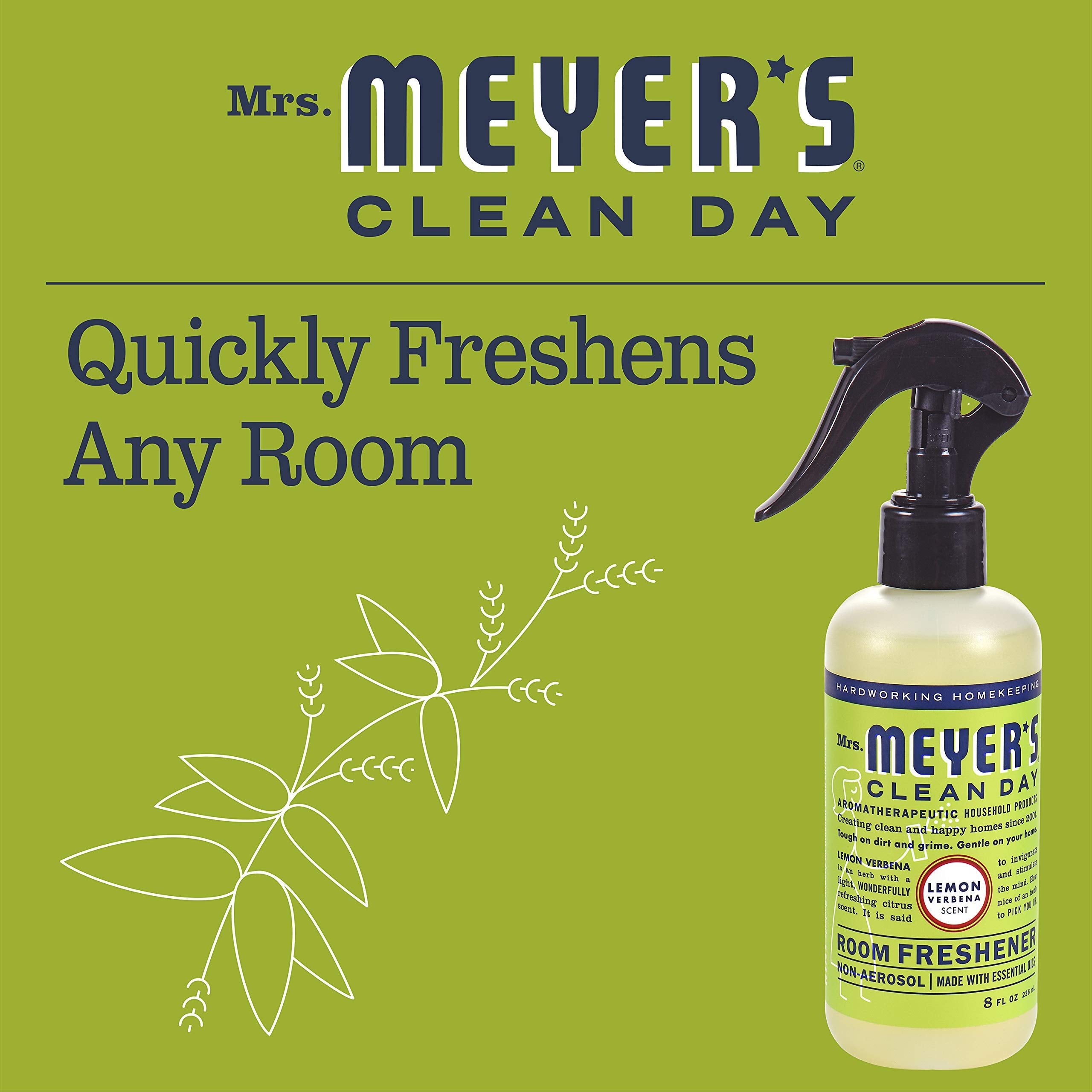 Mrs. Meyer'S Clean Day Room And Air Freshener Spray, Non-Aerosol Spray Bottle Infused With Essential Oils, Lemon Verbena, 8 Fl.