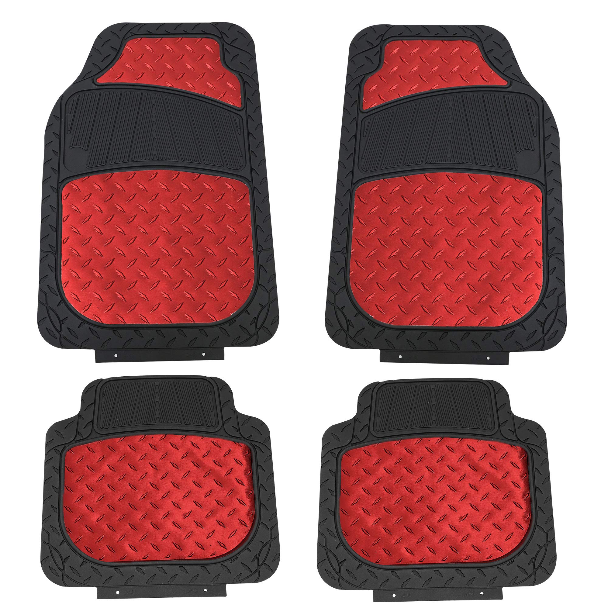 FH Group Automotive Floor Mats - Heavy-Duty Metallic Rubber Floor Mats for Cars, Universal Fit Full Set, Climaproof & Trimmable 
