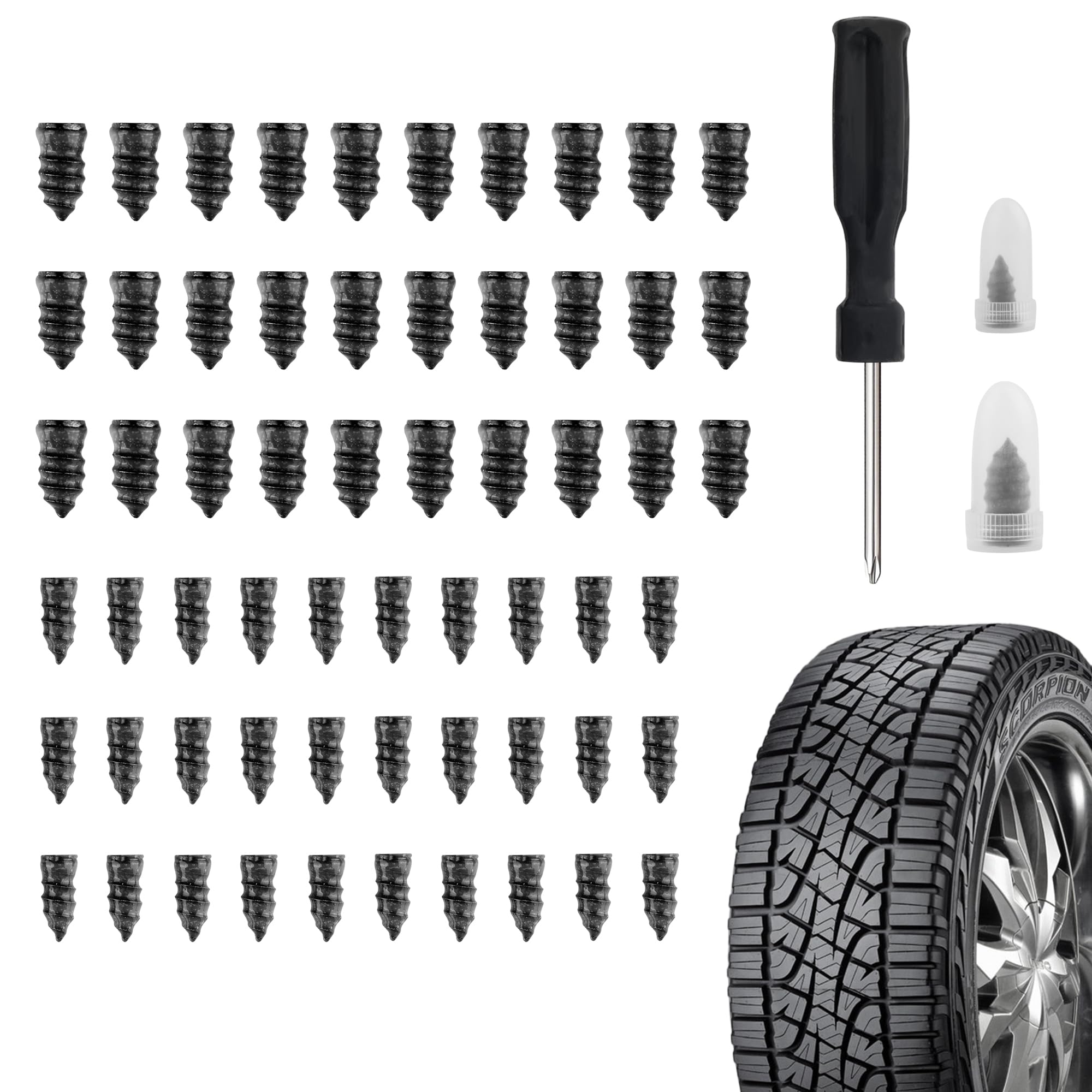 Salior 60PCS Tire Plug Kit with Screwdriver,Rubber Flat Tire Repair Kit for Fast Repair of Tire Punctures,Durable Car Tire Repai